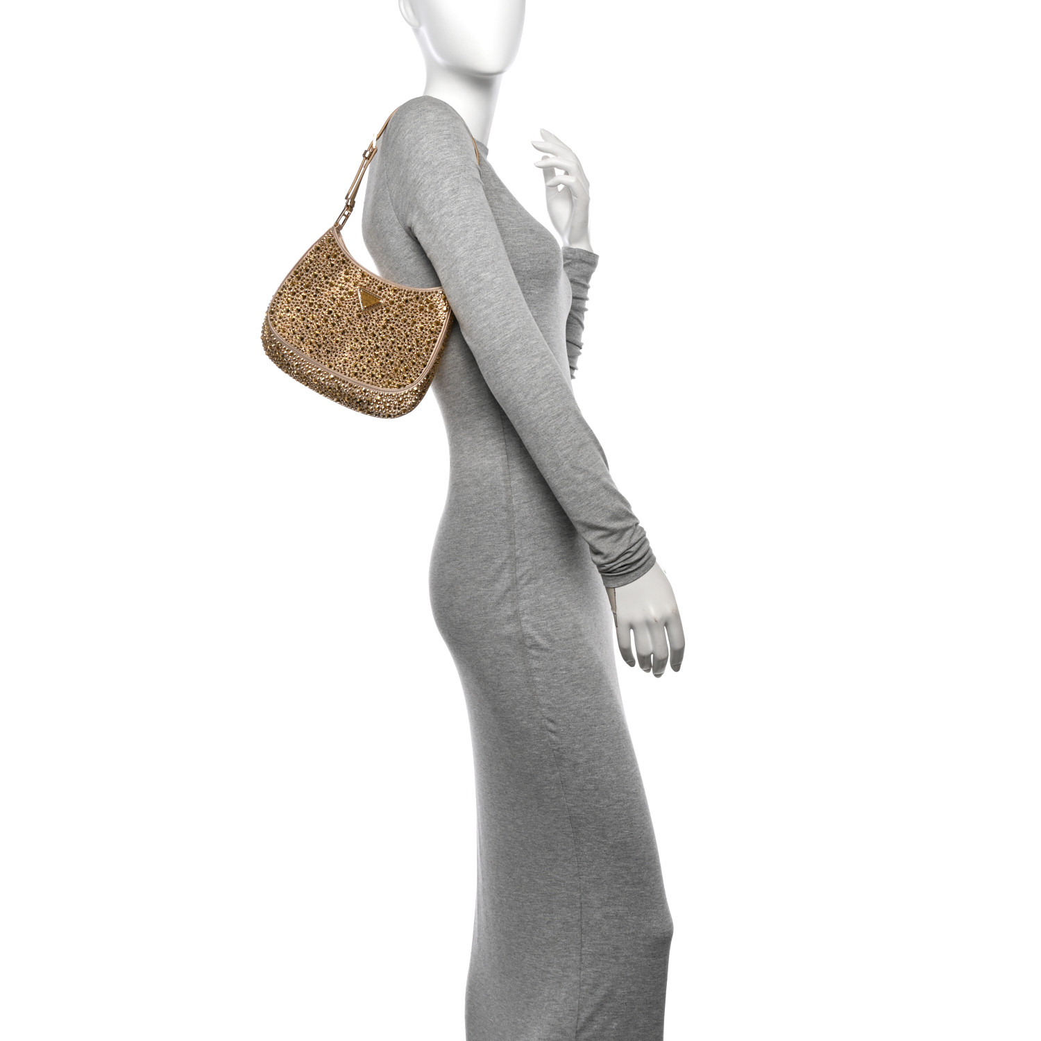 Satin Crystal Cleo Adjustable Strap Shoulder Bag Platino