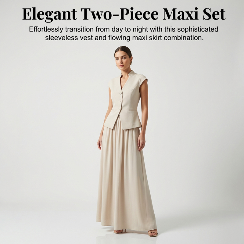 Elegant Sleeveless Vest Top & Maxi Skirt Set