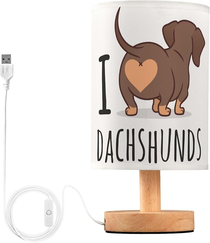 Table Lamp Cute Dachshund Dog I Love Dachshunds Heart Butt Nightstand Lamp
