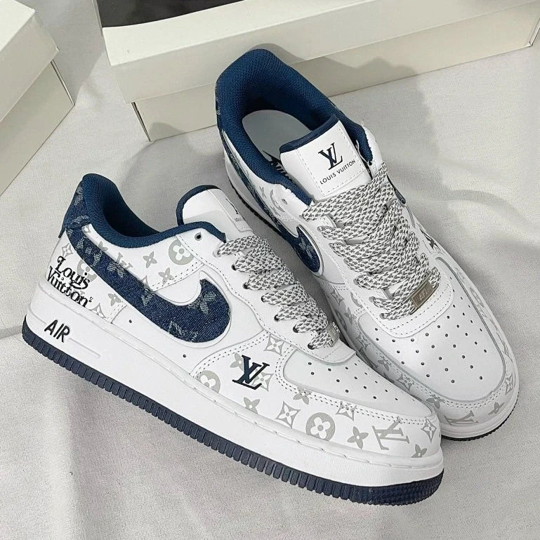 L.V x NK Air Force 1 White Navy Monogram ( Custom)