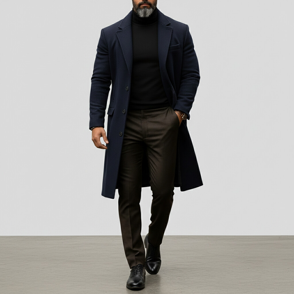 Men's Business Solid Notched Lapel Single Breasted Long Sleeve Trench Coats