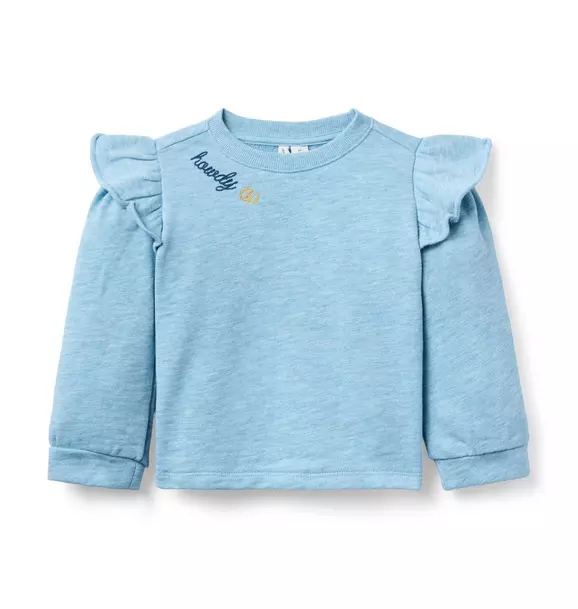 Embroidered Ruffle Shoulder Sweatshirt
