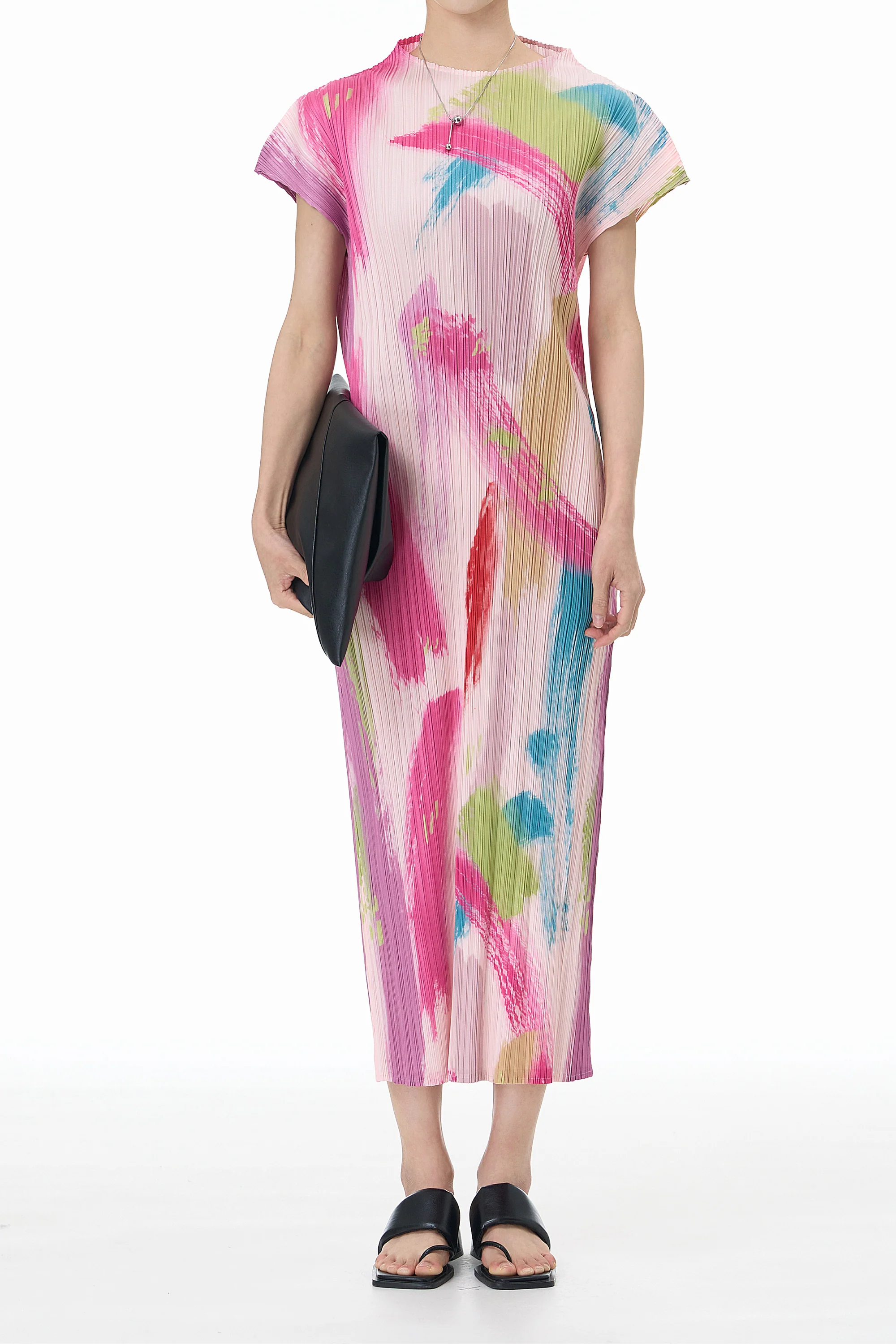 Colour Burst Pink Pleated Dress