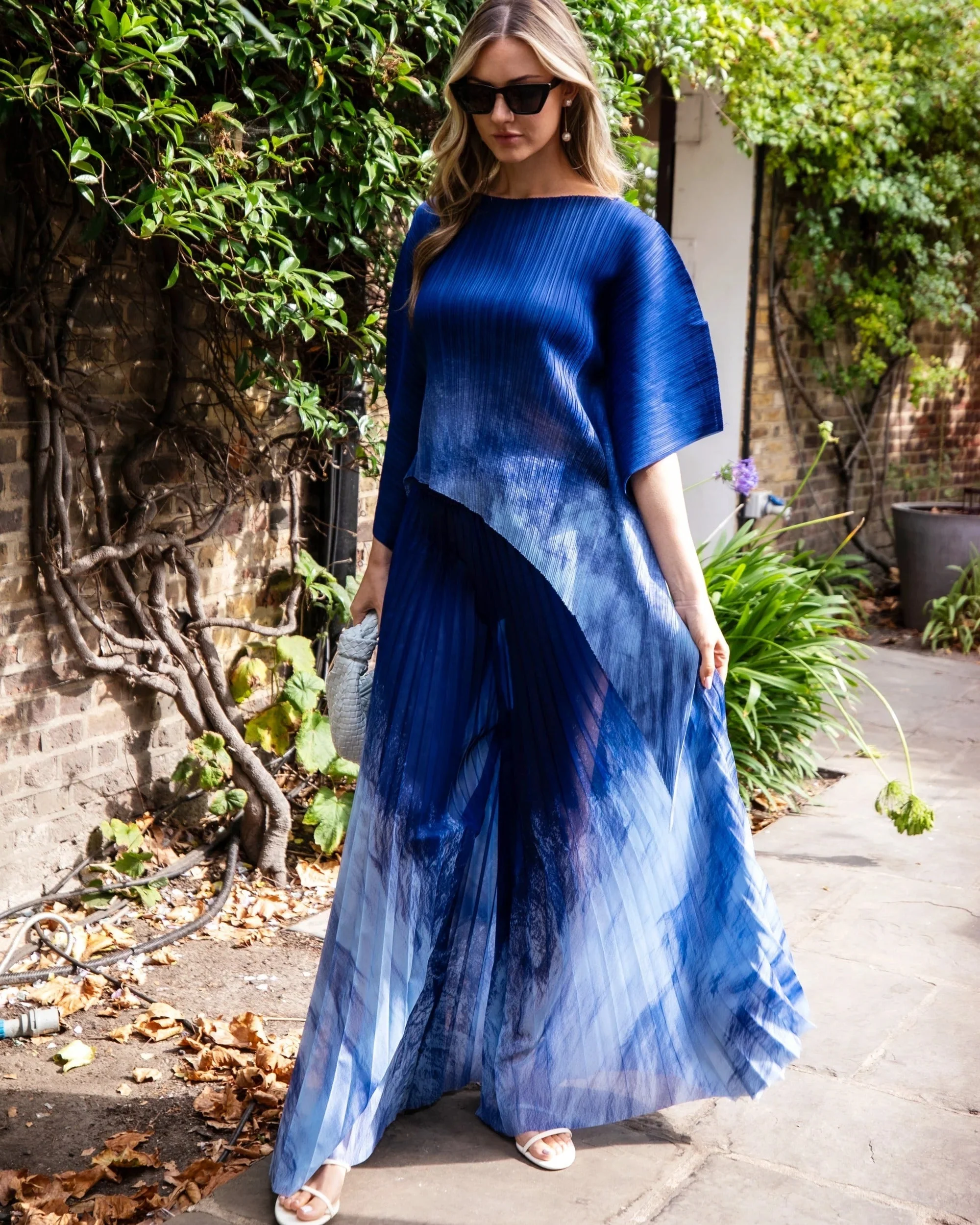 Full Pleated Tie Dye Color Top And Trousers
