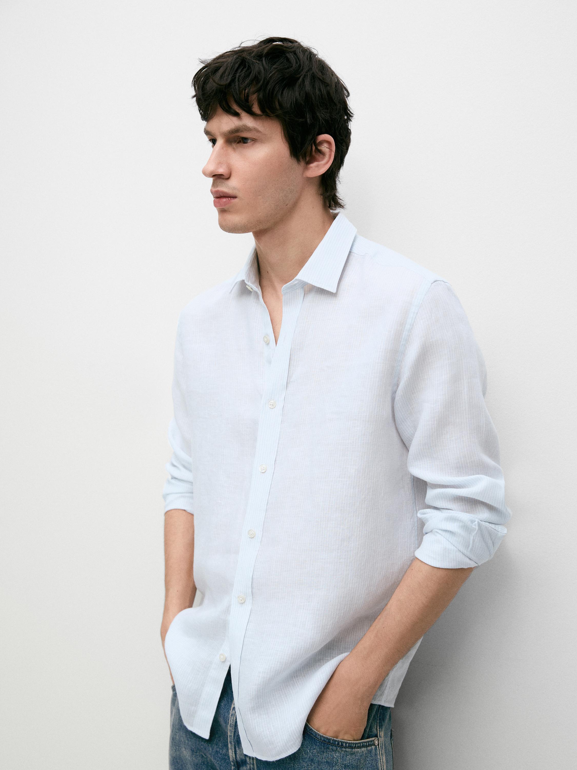 Camisa slim fit rayas lino