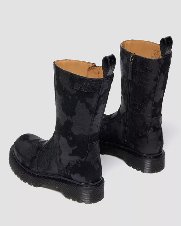 Rejena Hair On Croc Emboss Leather Boots