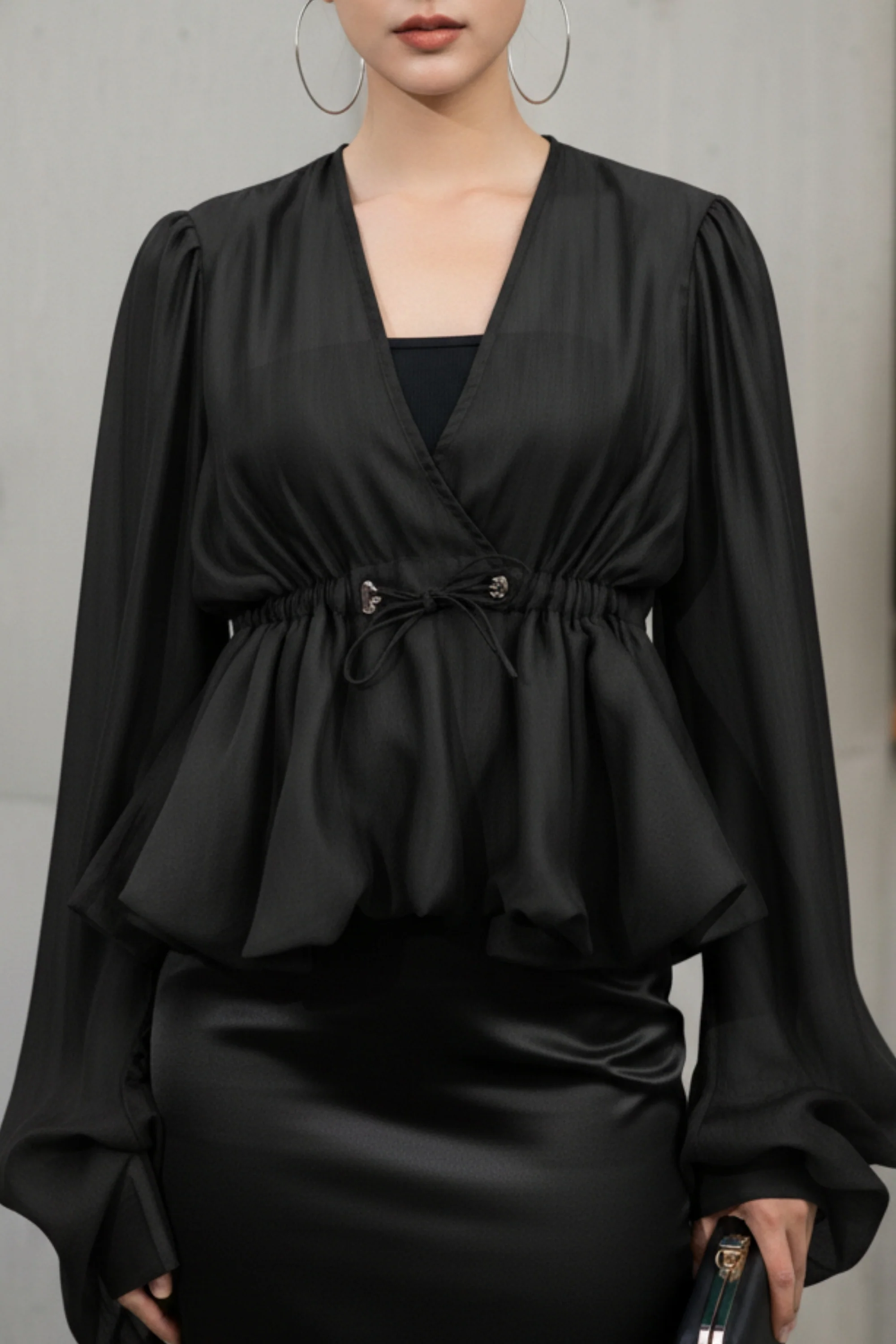 French Black Sheer Top