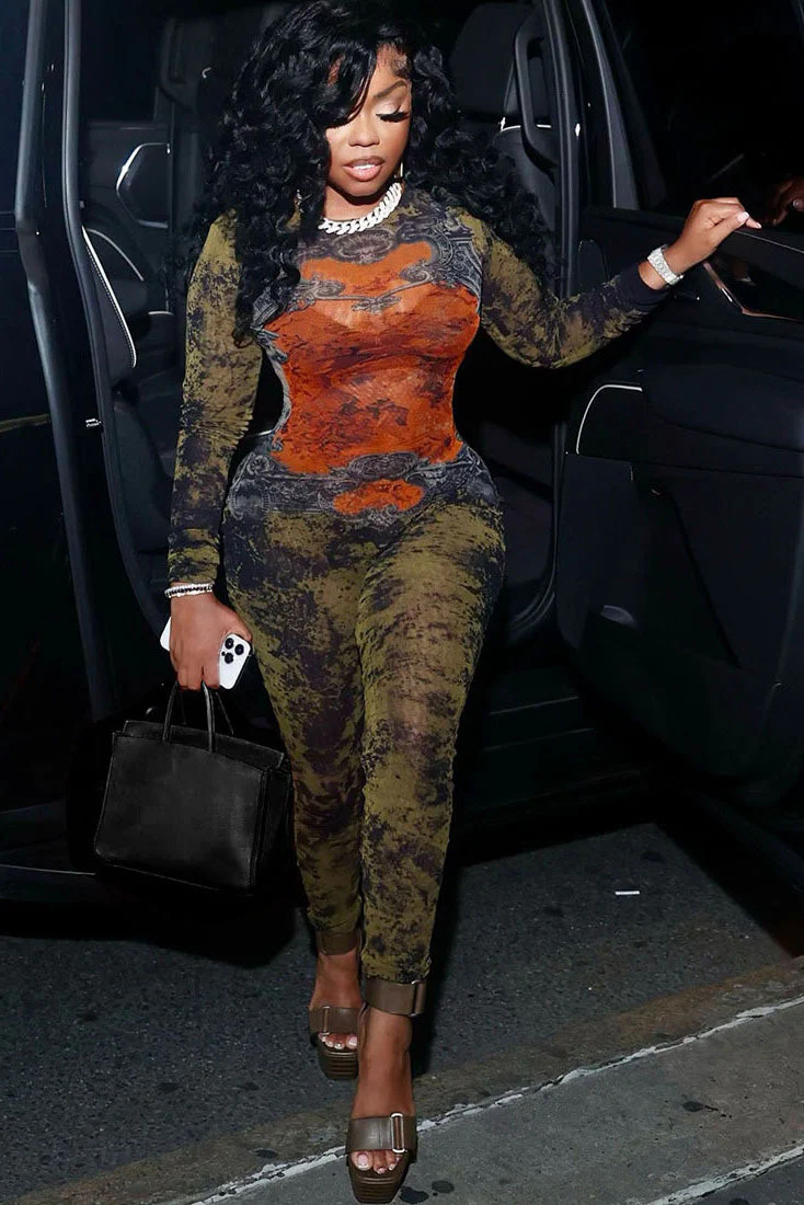 Edgy Baroque Camo Sheer Jumpsuit