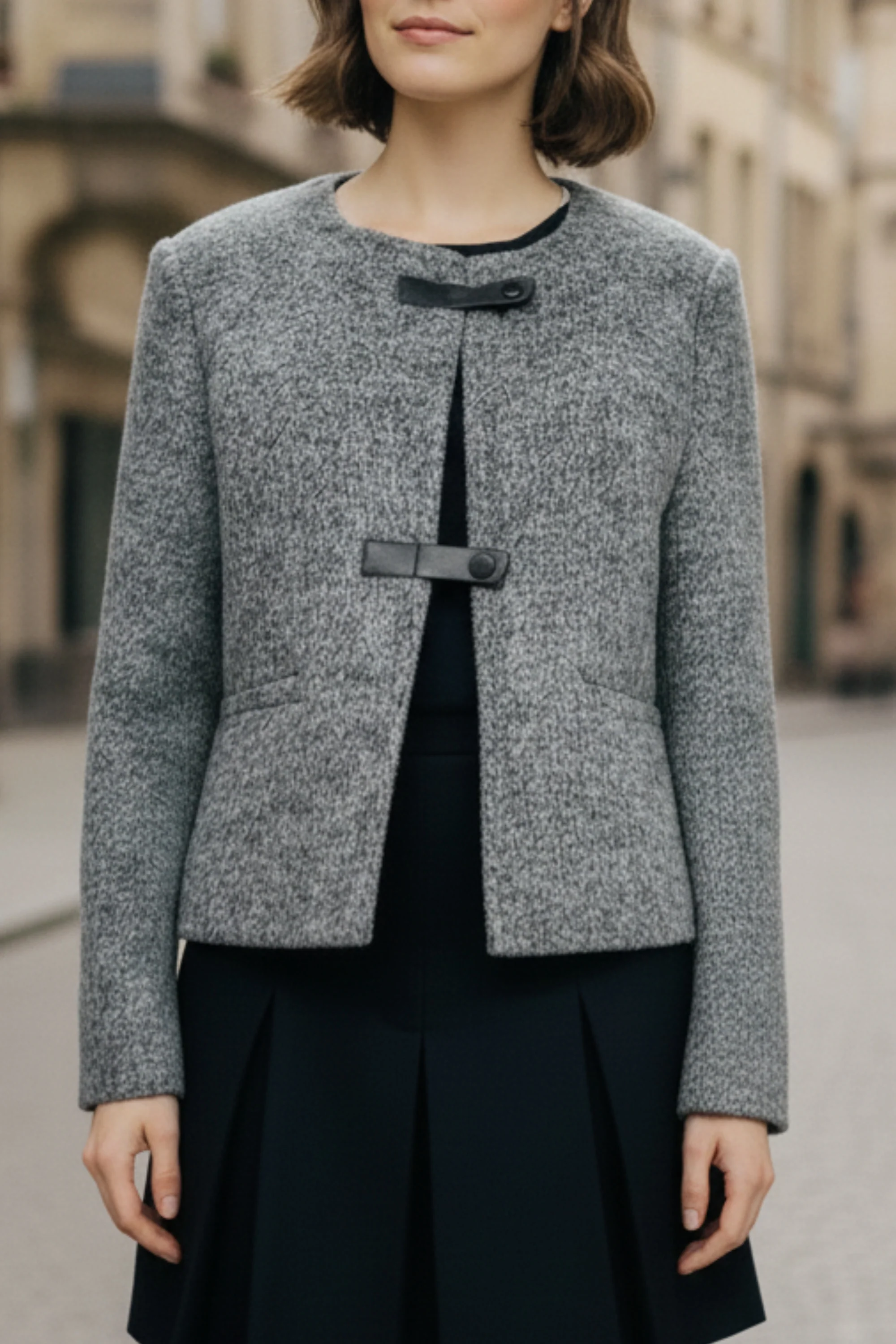 Ash Grey  Double-Sided Cashmere Buckle Blazer