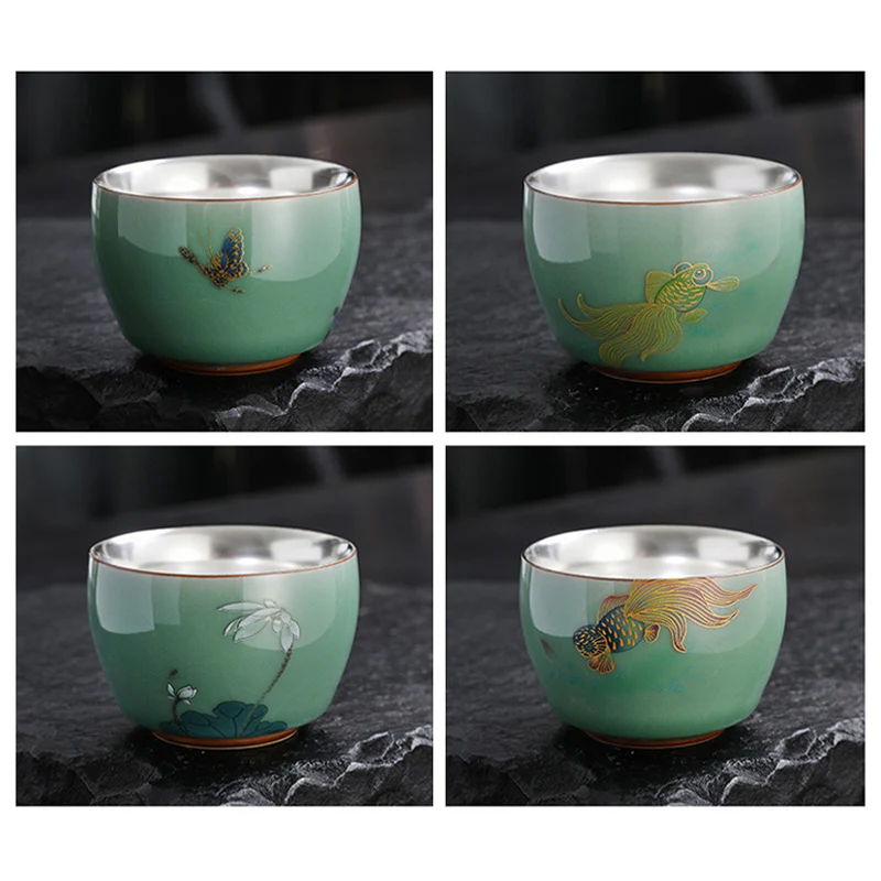 Butterfly Goldfish Lotus Koi Fish Ceramic Teacup Kung Fu Tea Cup 120ml