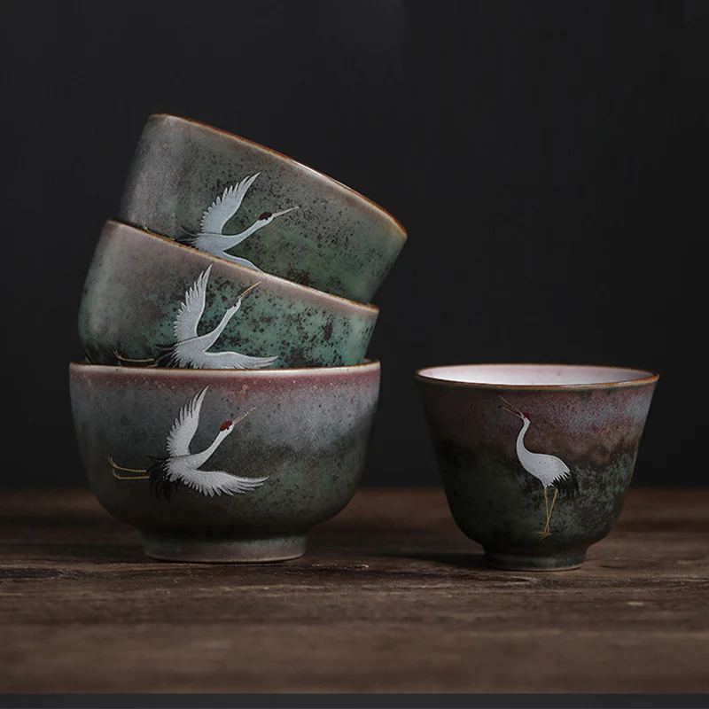 Auspicious Crane Ceramic Teacup Kung Fu Tea Cup Bowl