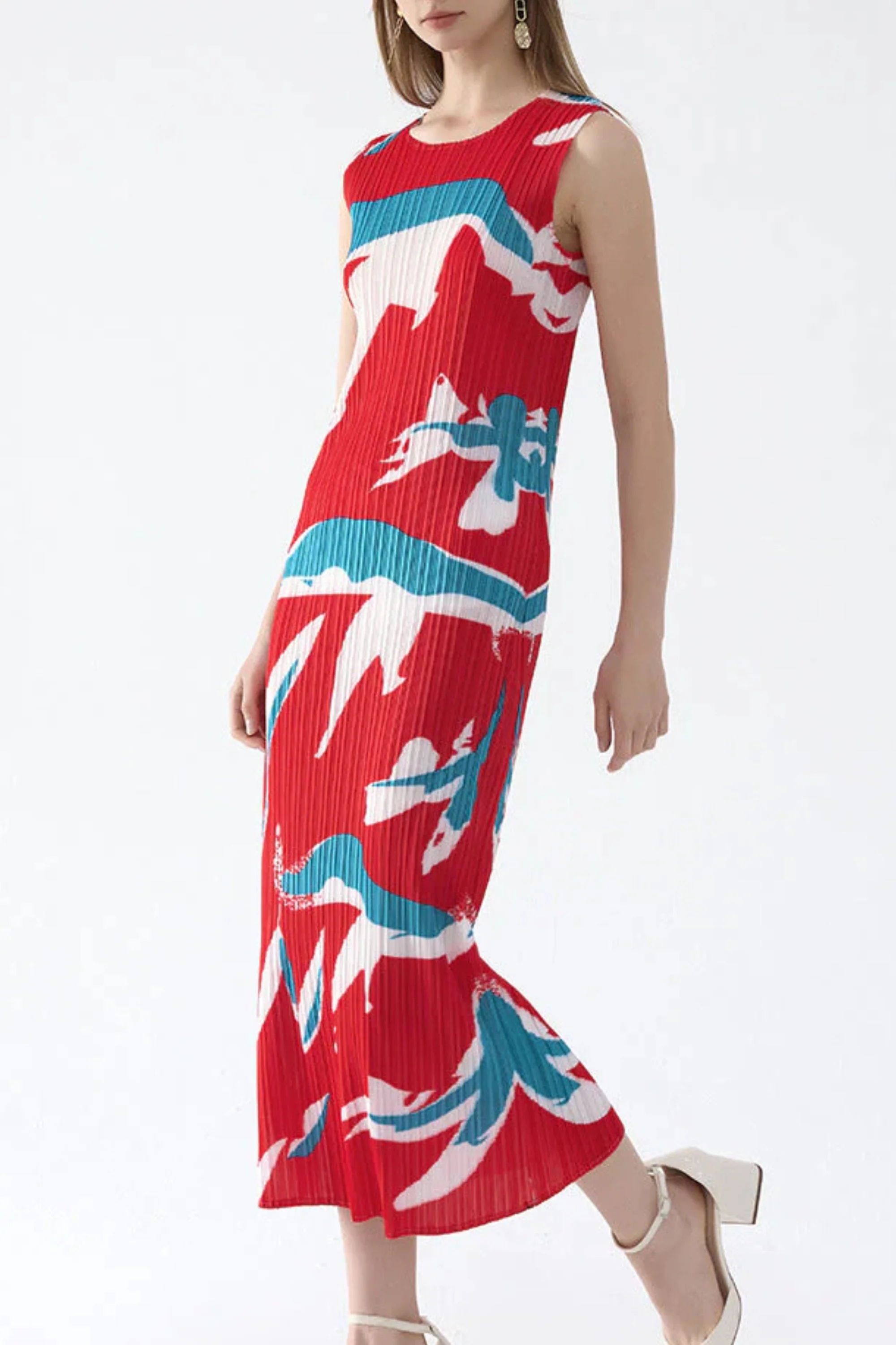 Crimson Koi Pleated Dress