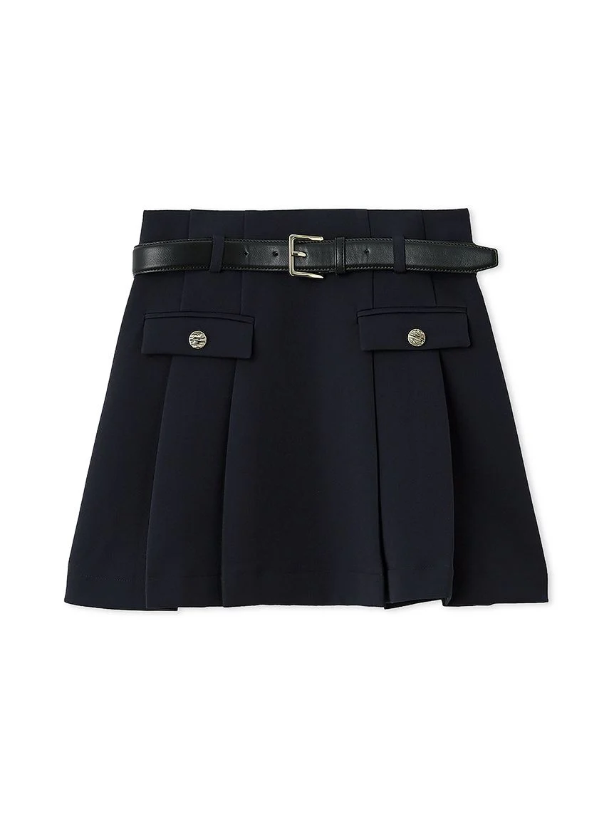 Pleated Mini Skirt with Belt