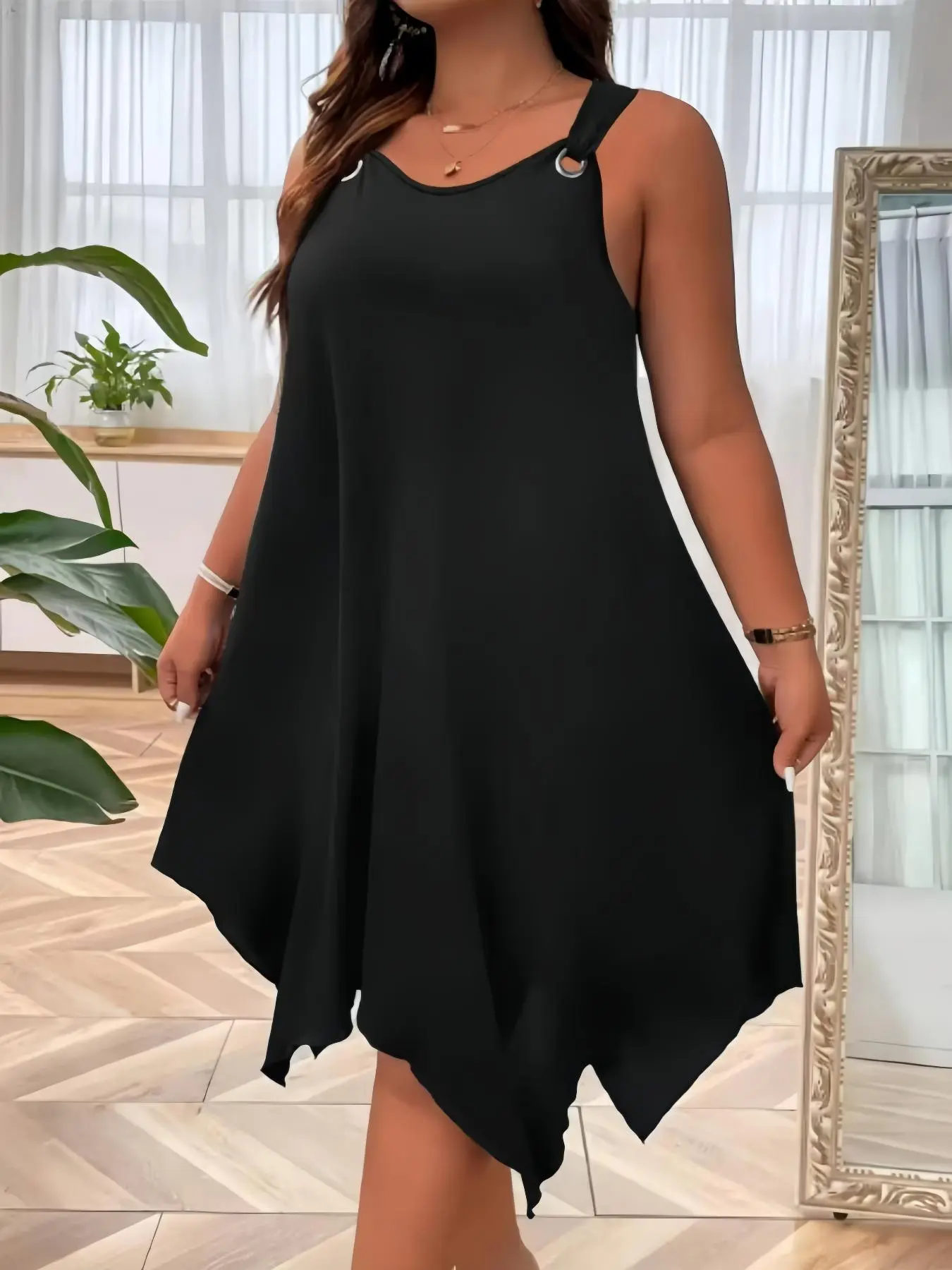 [Plus Size] Solid Color Tank Dress, Casual Sleeveless Dress for Daily Wear, Women's Plus Clothing for Summer, Bodycon Tank Dress
