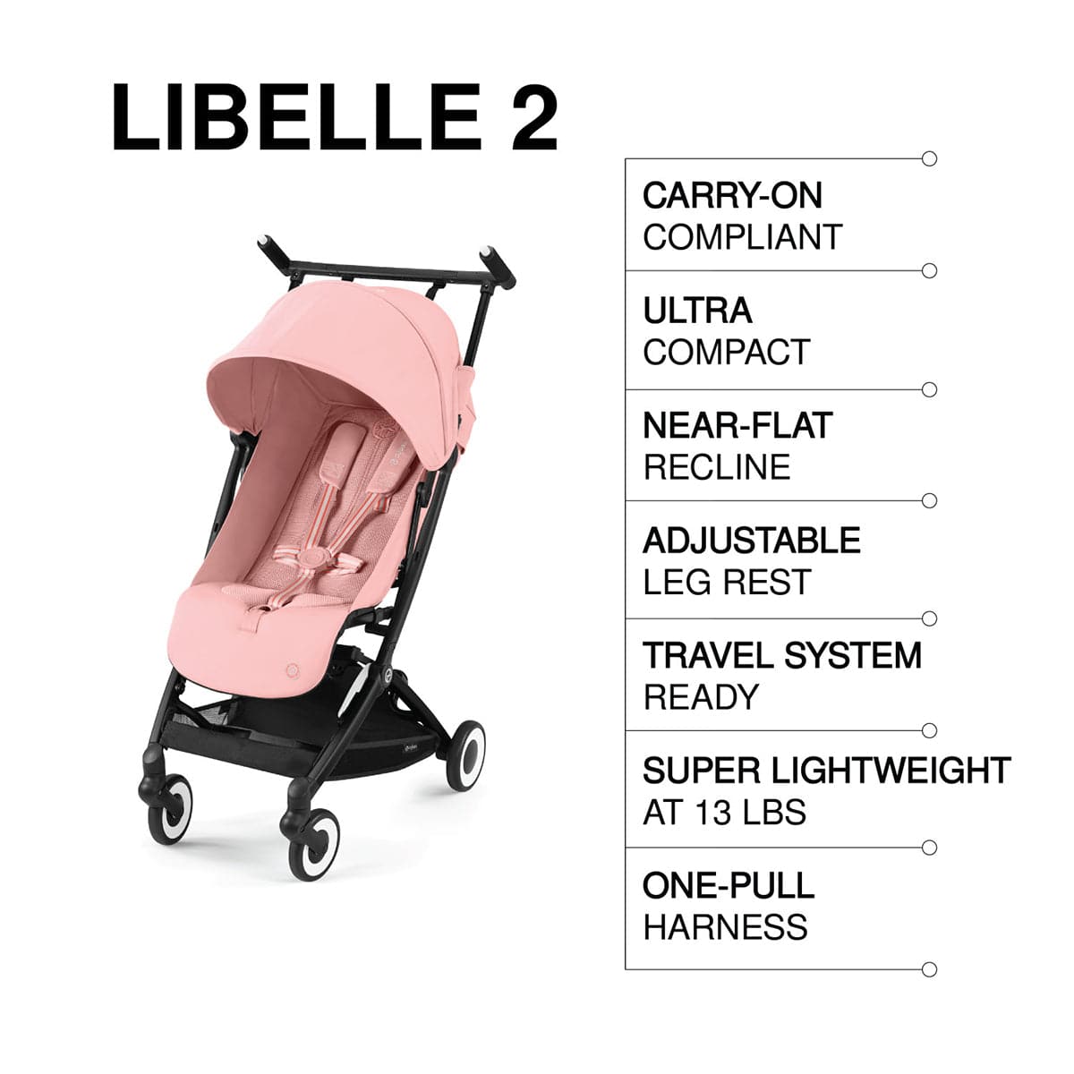 Cybex Libelle 2 Compact Stroller (with 1 Pull Harness) - Candy Pink