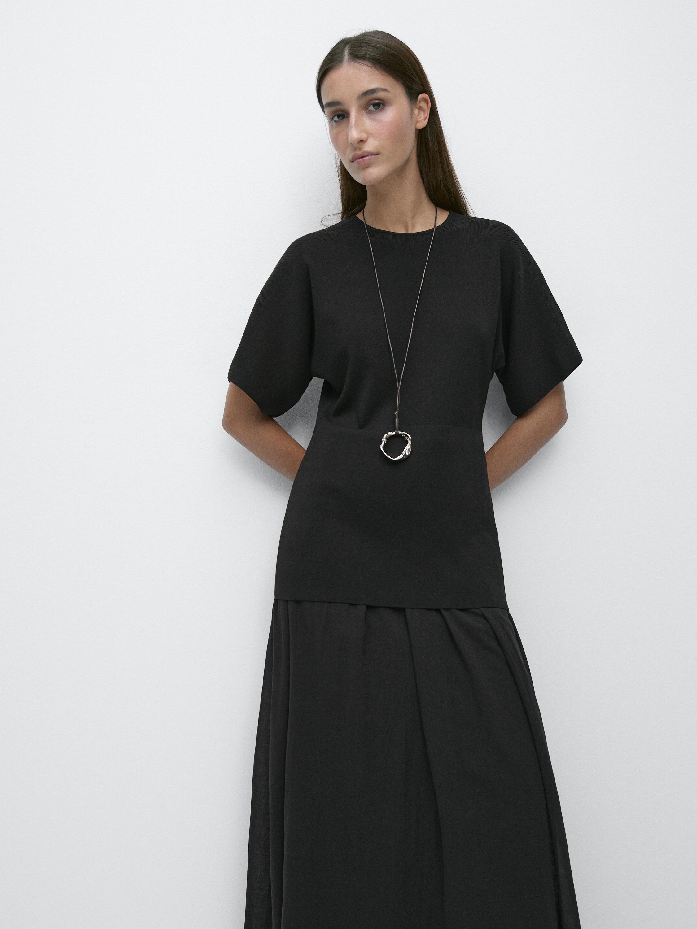 Vestido largo manga corta combinado