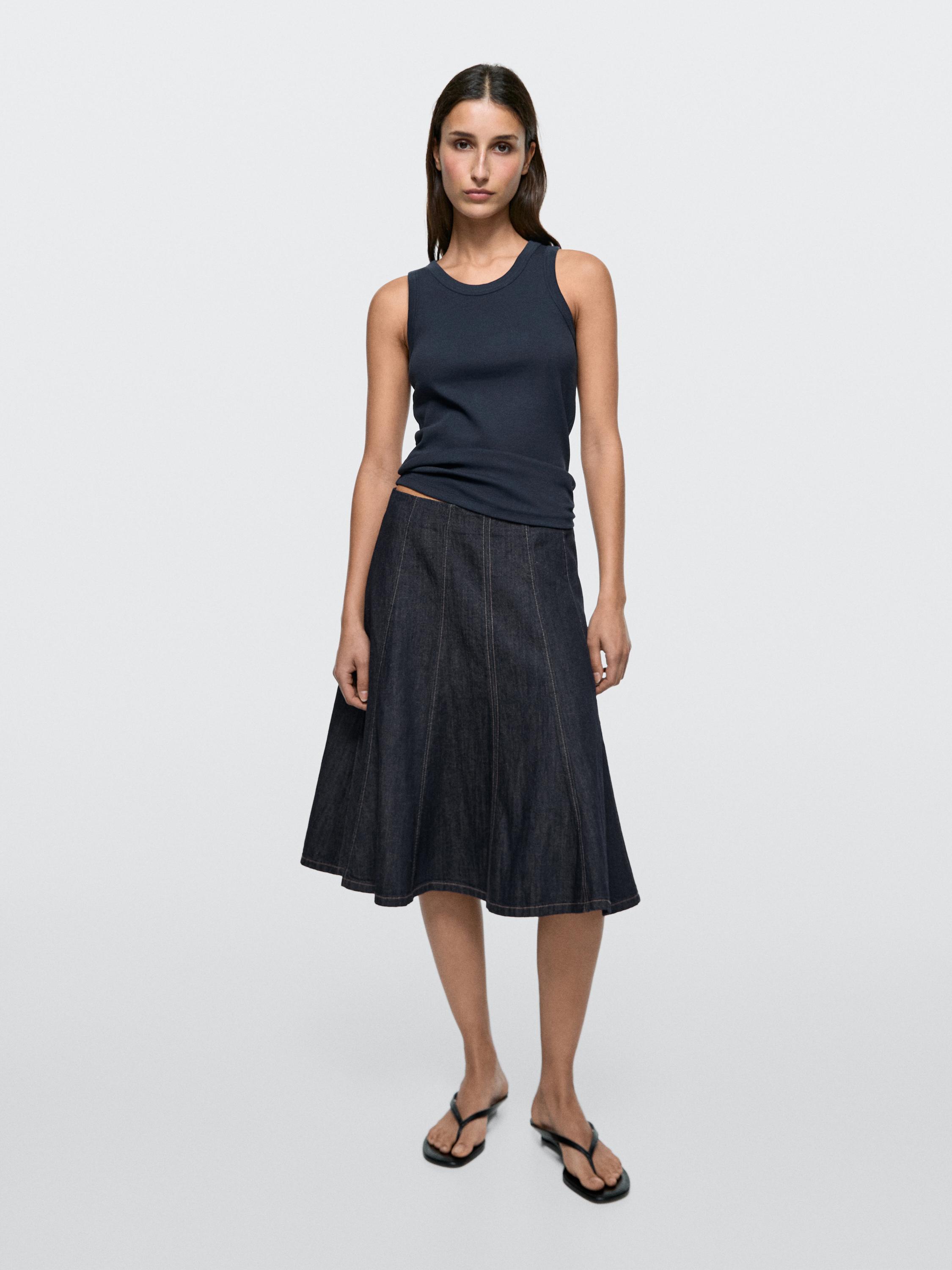 Falda midi denim godets
