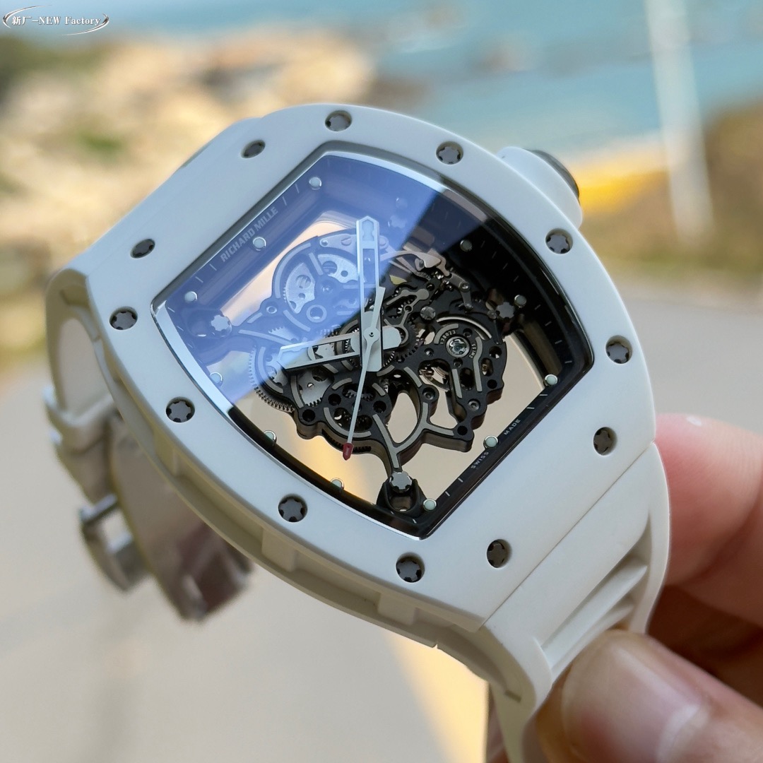 New Factory (NF) Richard Mille RM055 Replica V5 – White Ceramic with Real Jewels