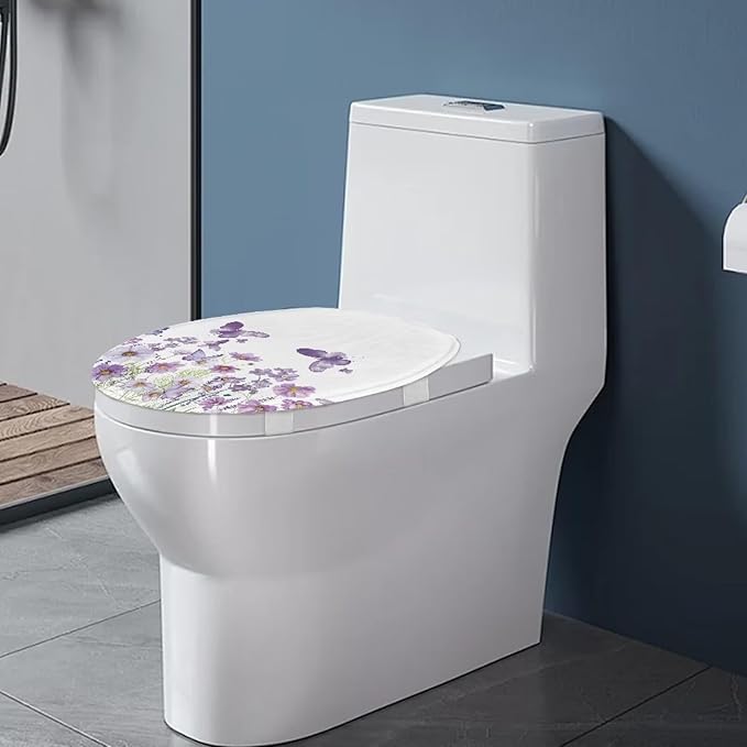 BATHLOOP Purple Floral Butterfly Toilet Lid Covers
