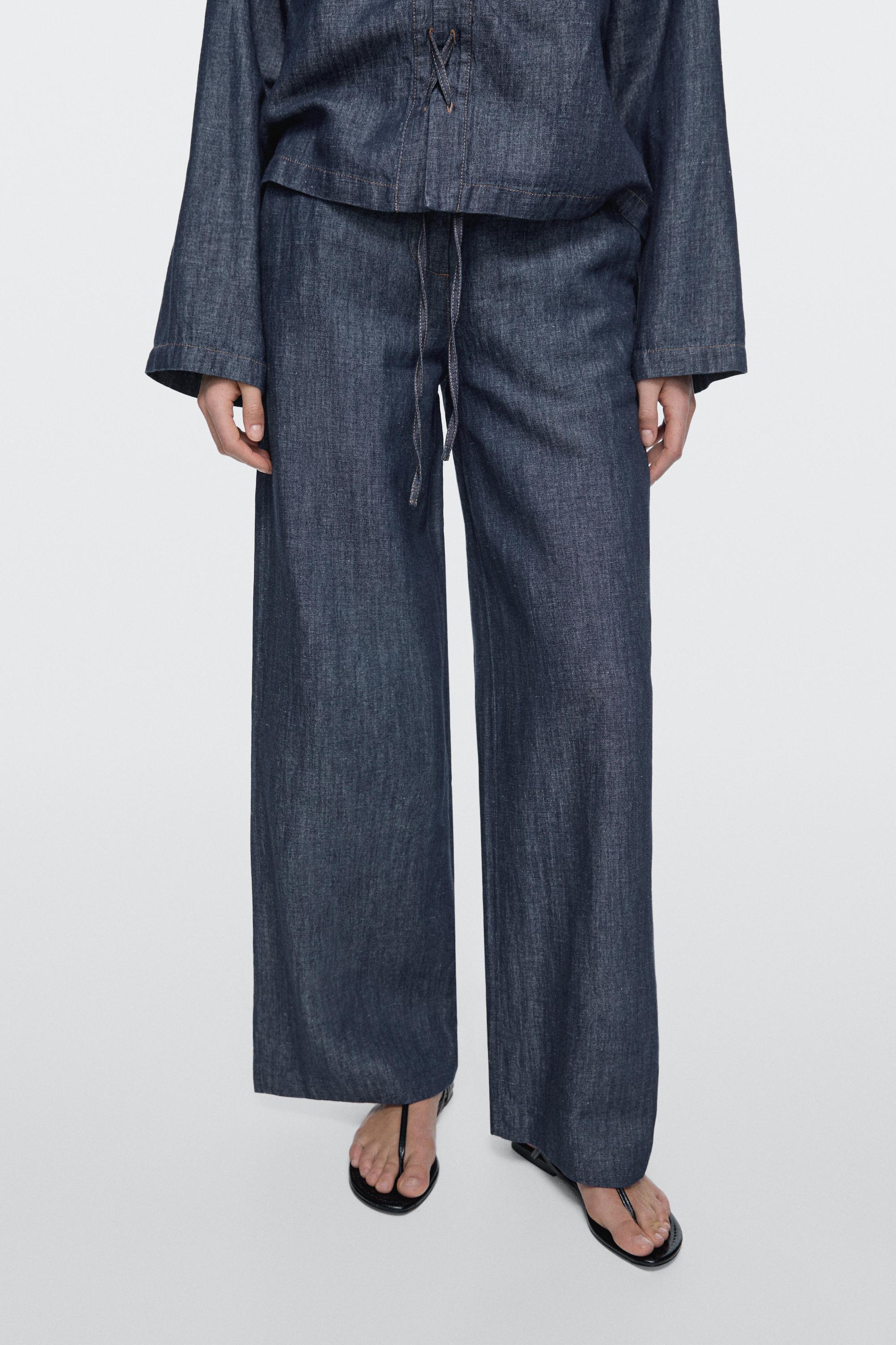 Pantalón wide leg denim con lino total look