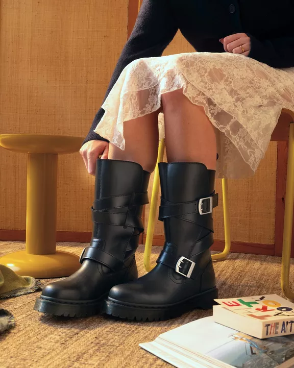 Anistone Two Strap Leather Biker Boots