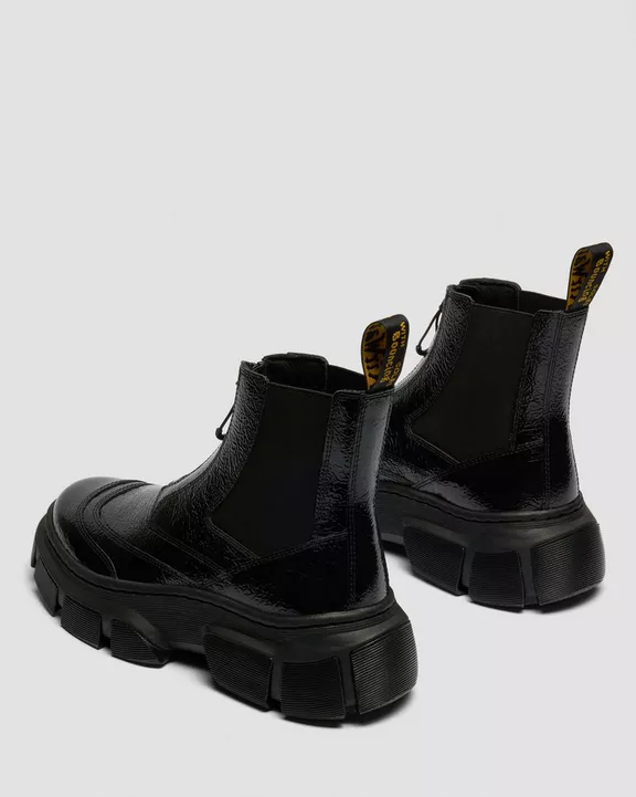 DMXL Distressed Patent Leather Chelsea Boots