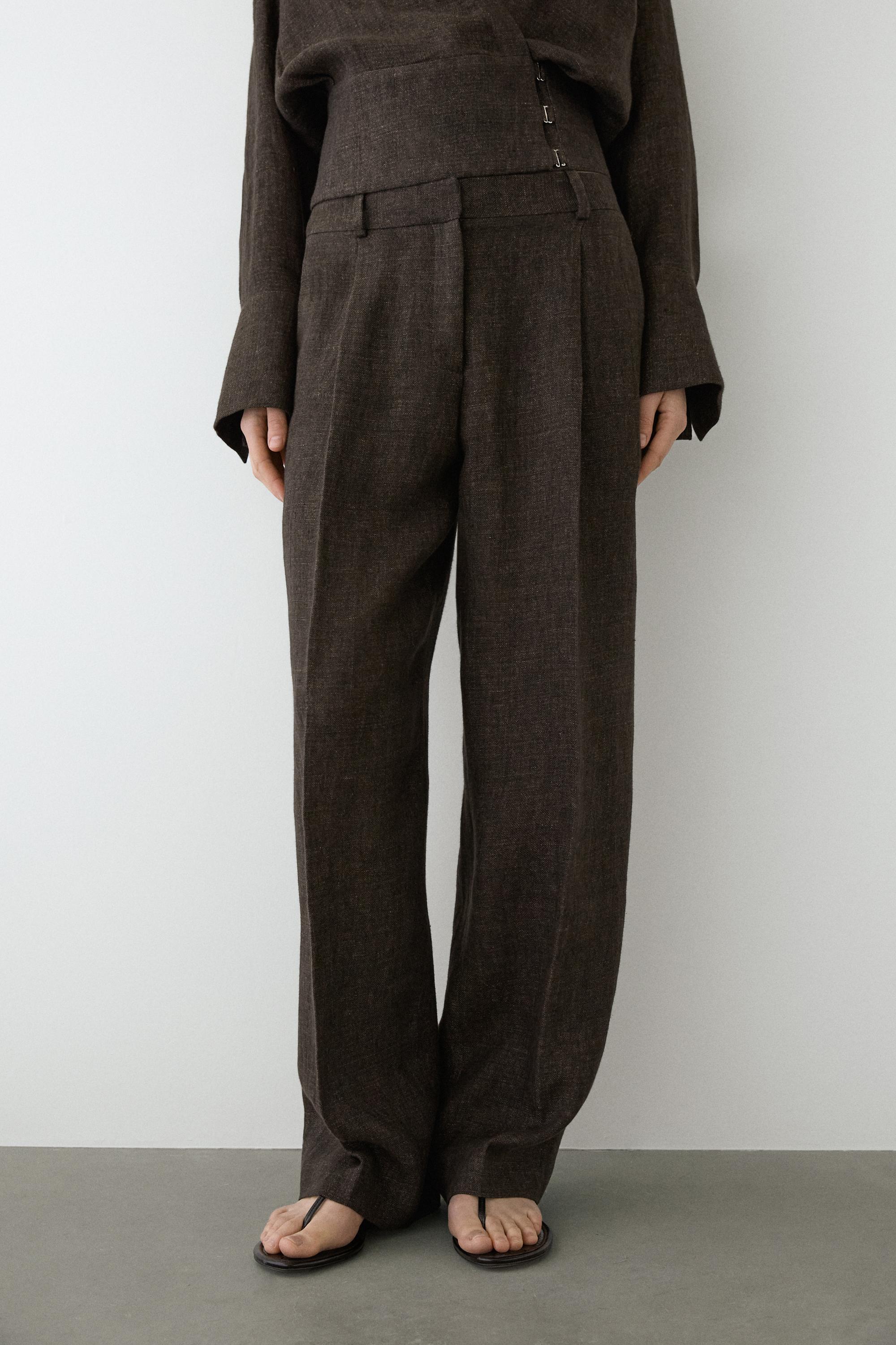 Pantalón pinzas total look melange lino