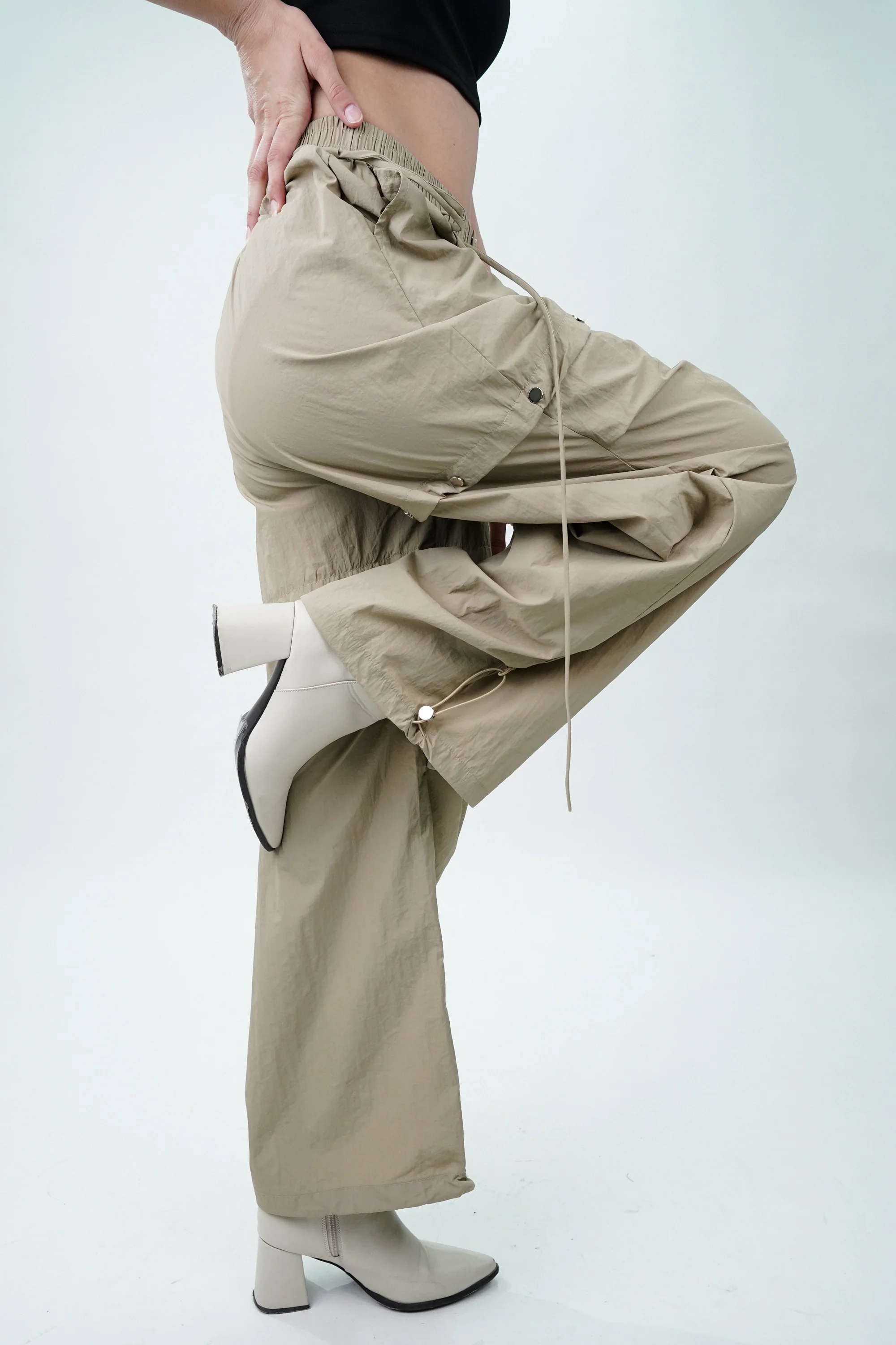 Beige Cargo Pants with Snap Buttons