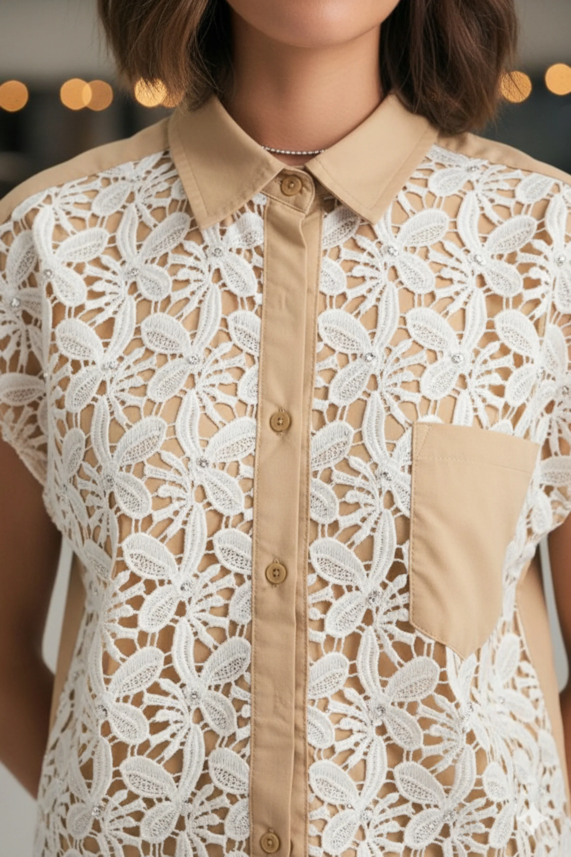 Daisy Beige Embroidered Top