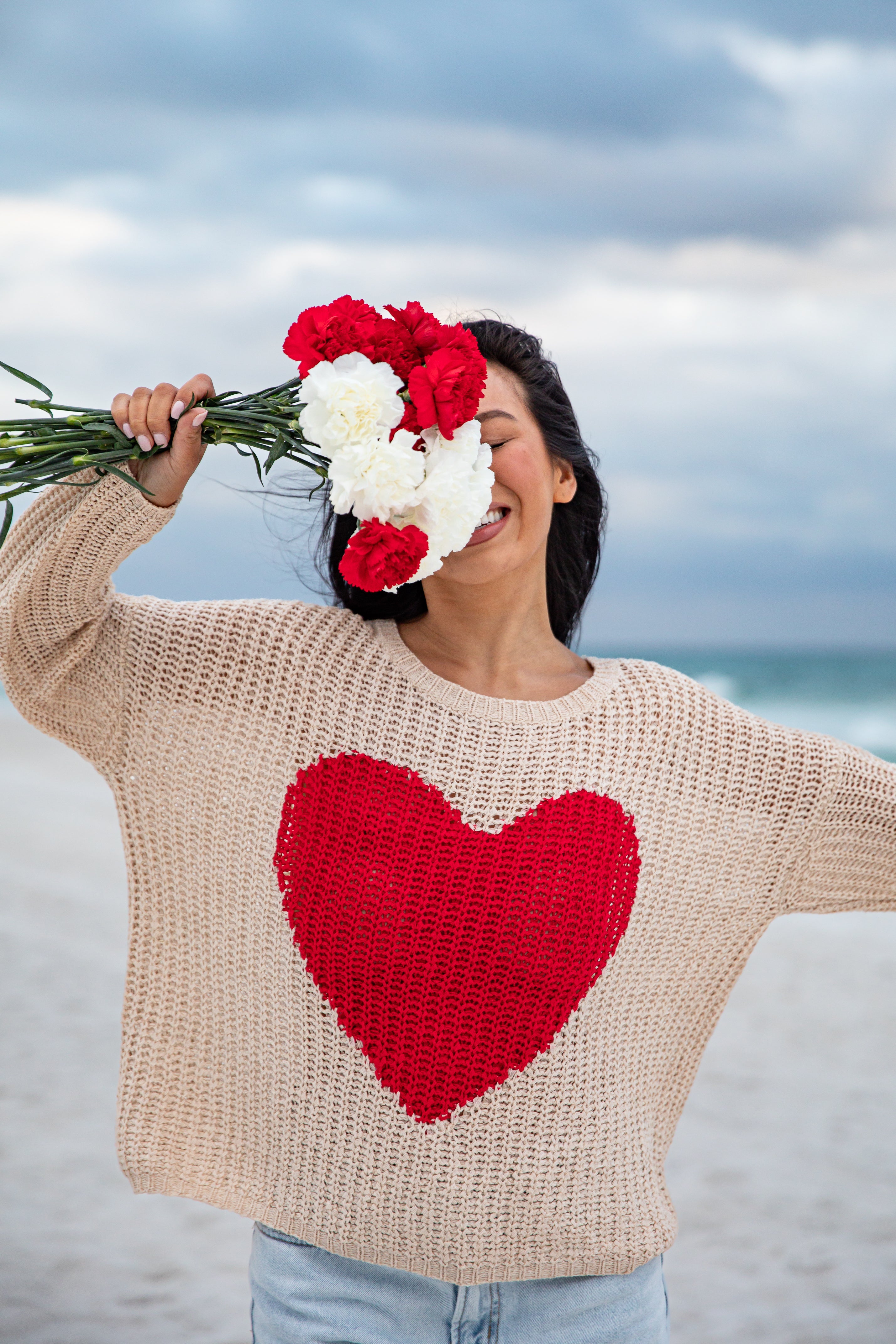 FINAL SALE - A Perfect Love Heart Beige Sweater