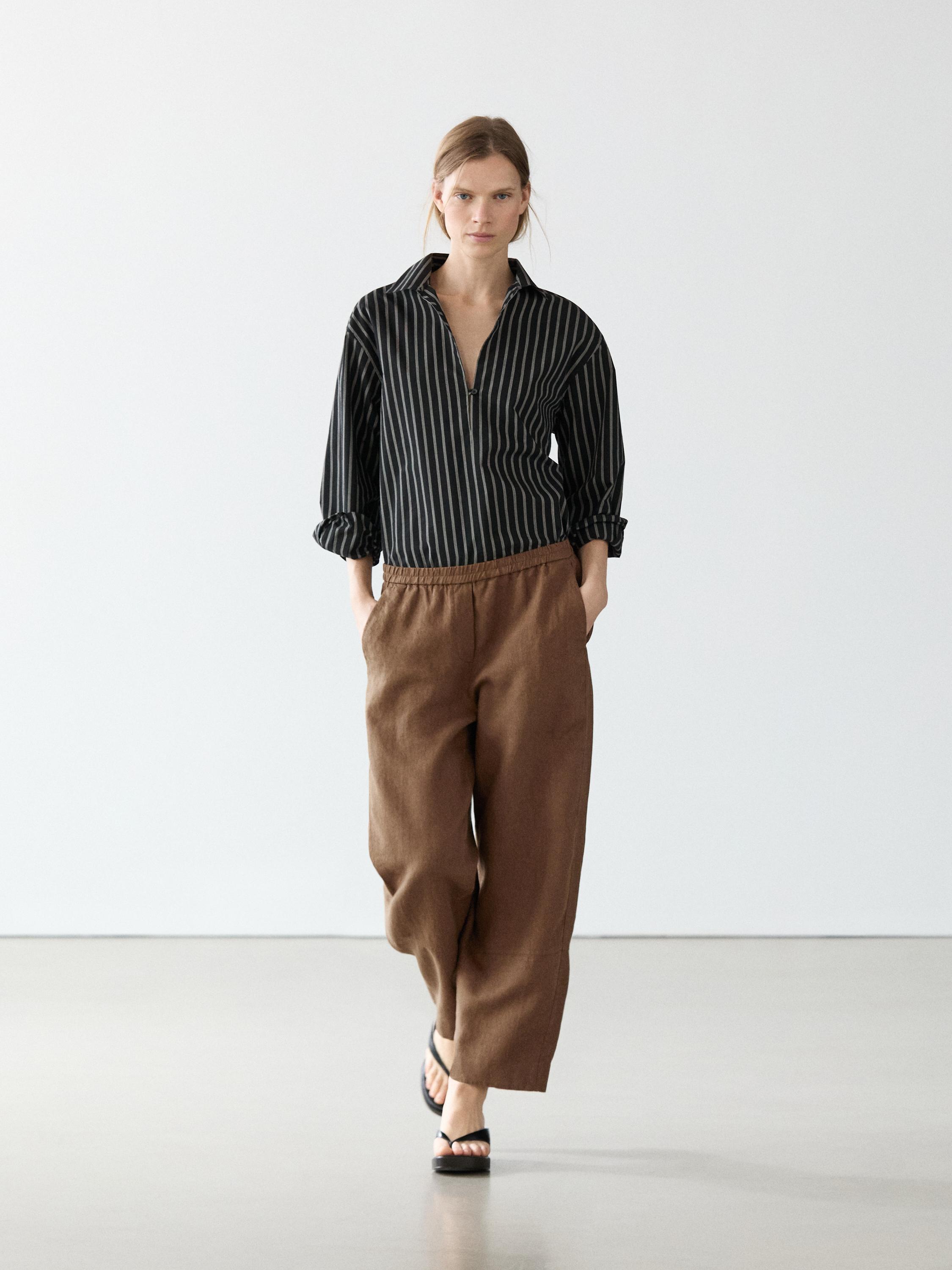 Pantalón detalle goma cintura lino