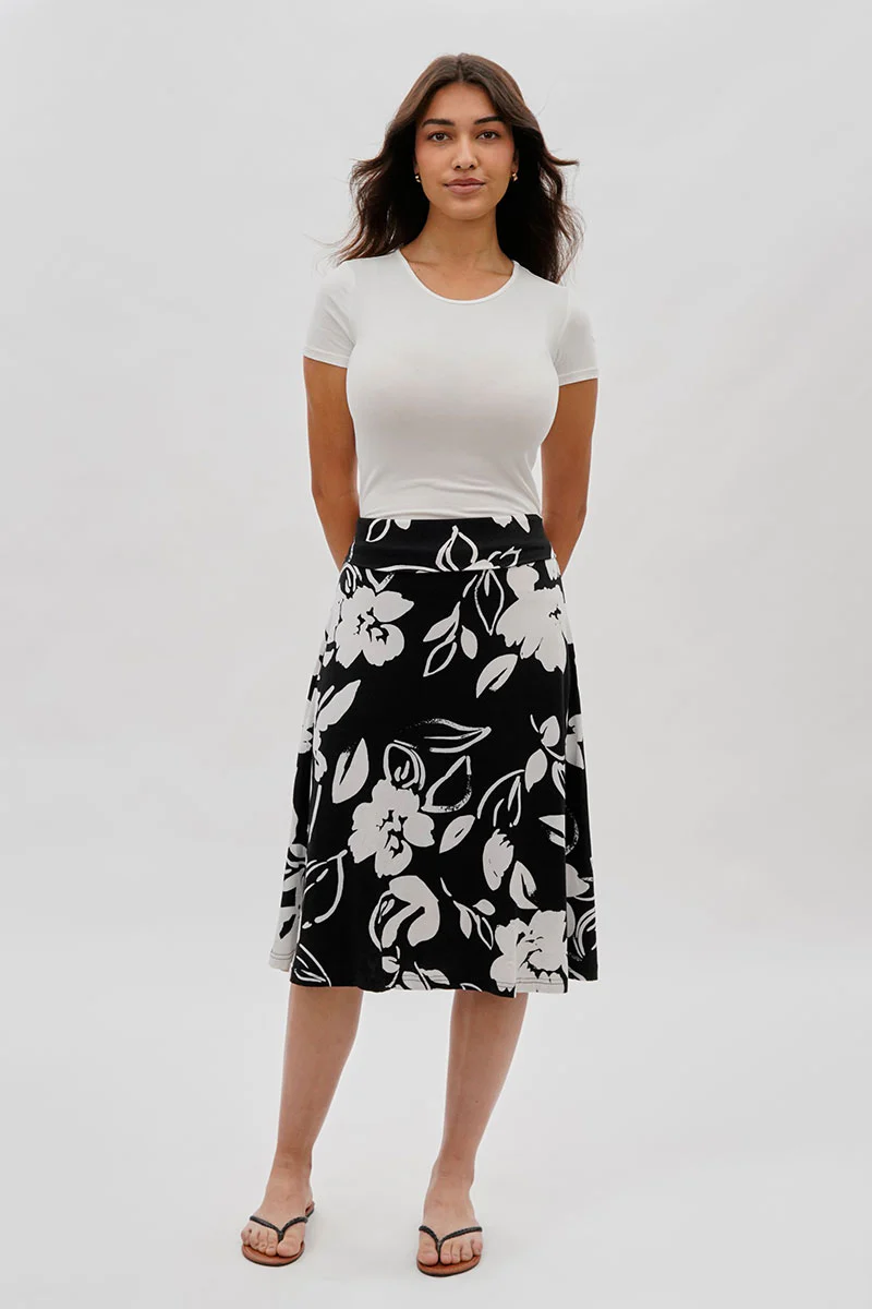 Floral Fold Over Skirt - Black