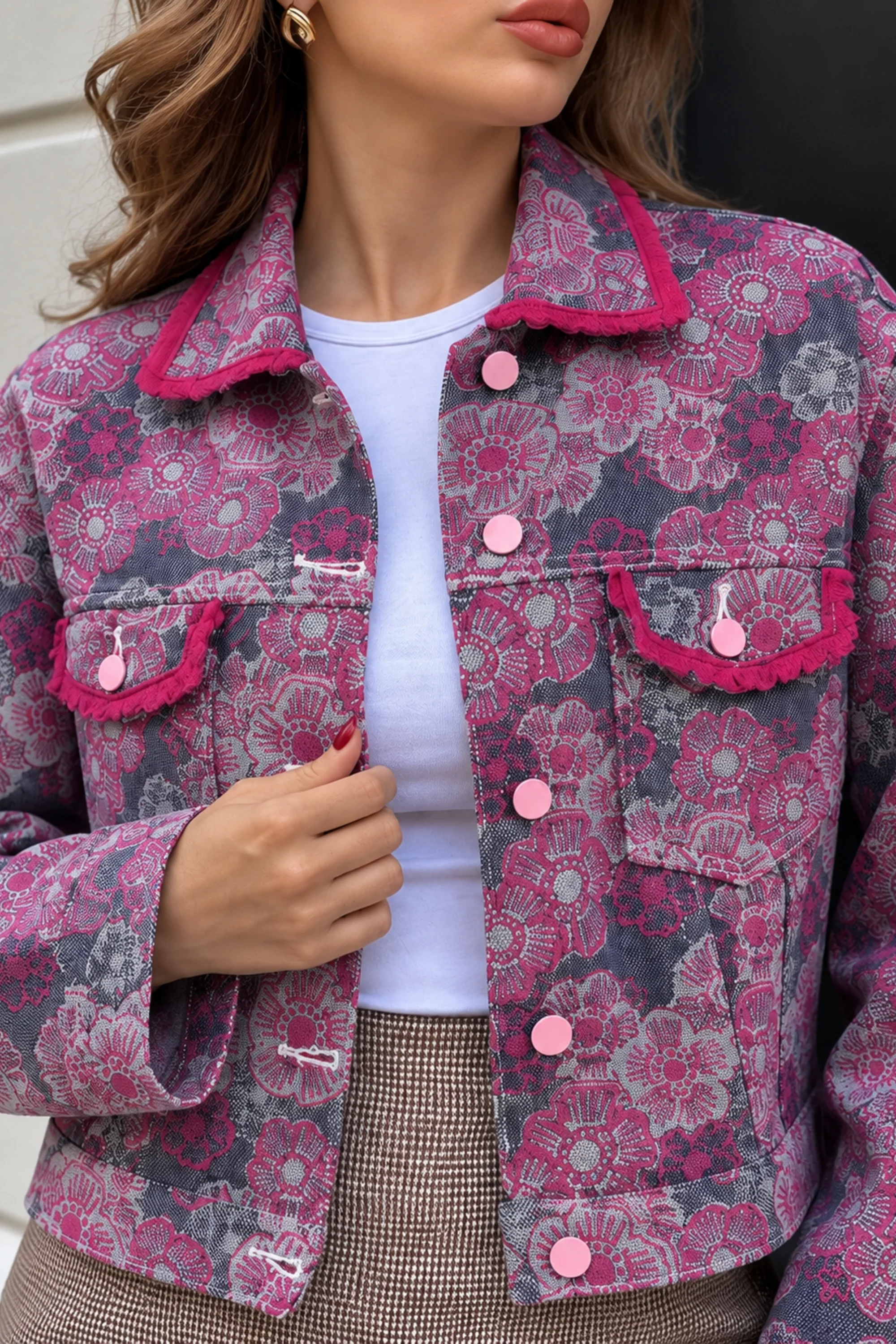 Pink Blossom Denim Jacket