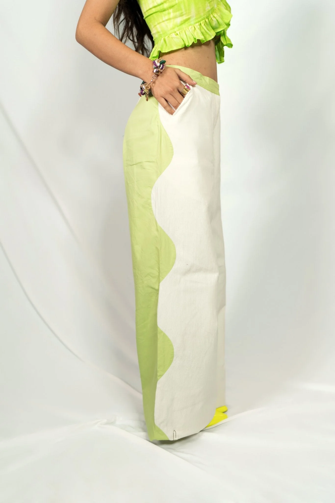 Side Waving Two-Tone Pants