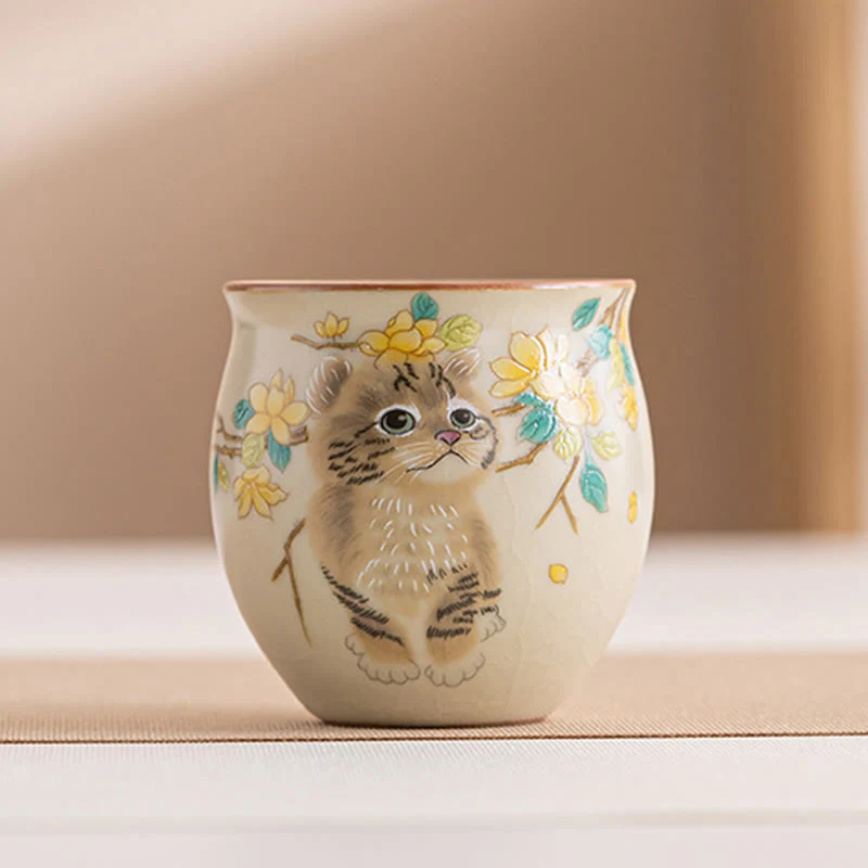 Cute Cat Yellow Flowers Rabbit Teacup Kung Fu Tea Cup