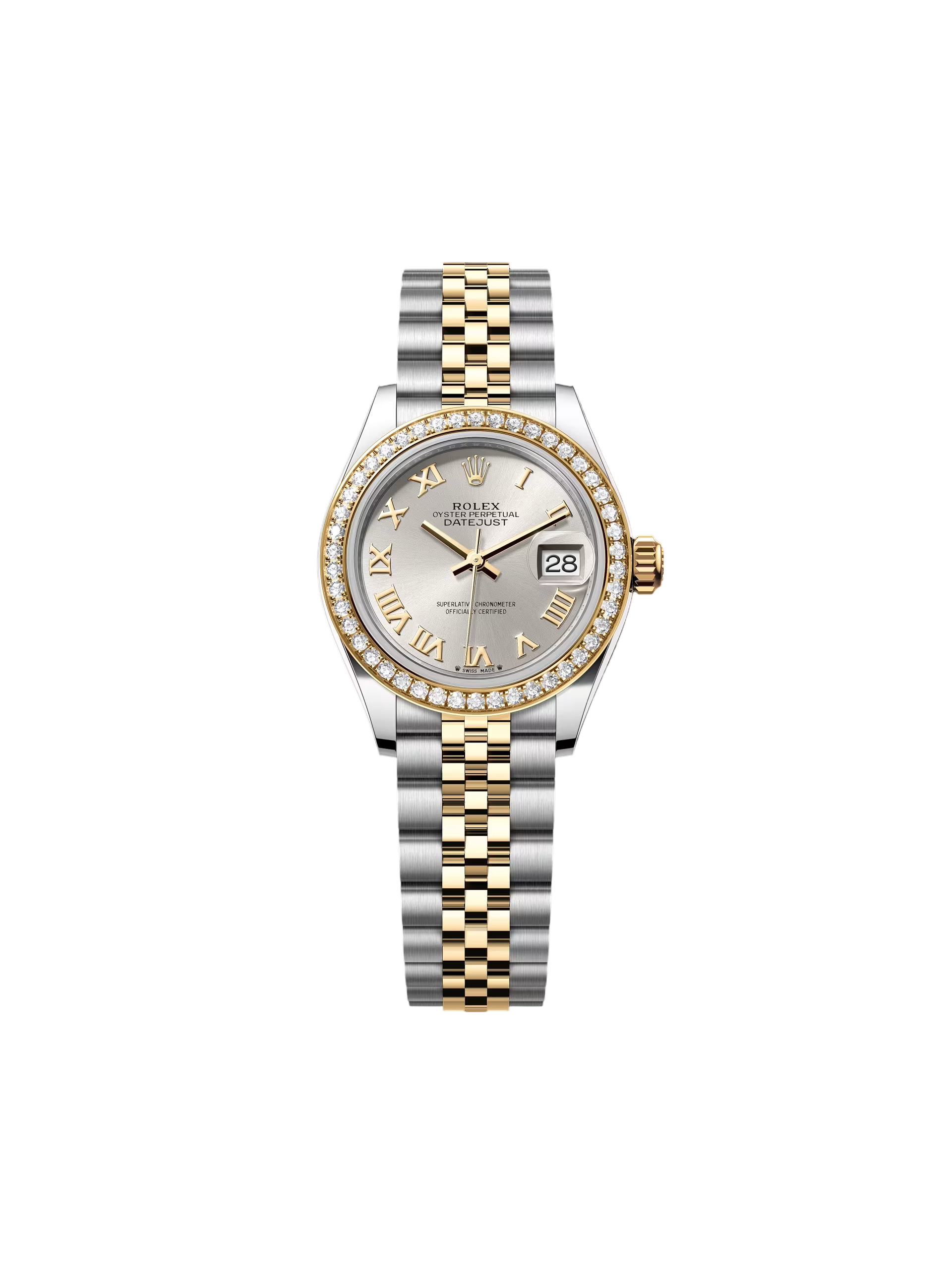 Rolex Lady-Datejust 28mm 279383RBR Silver Roman Dial Yellow Rolesor Oyster Bracelet