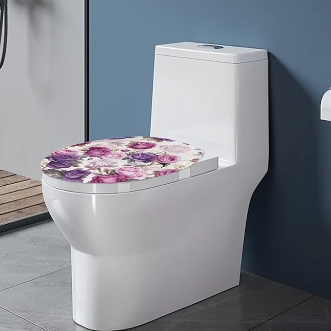 BATHLOOP Pink Purple Rose Toilet Seat Lid Cover