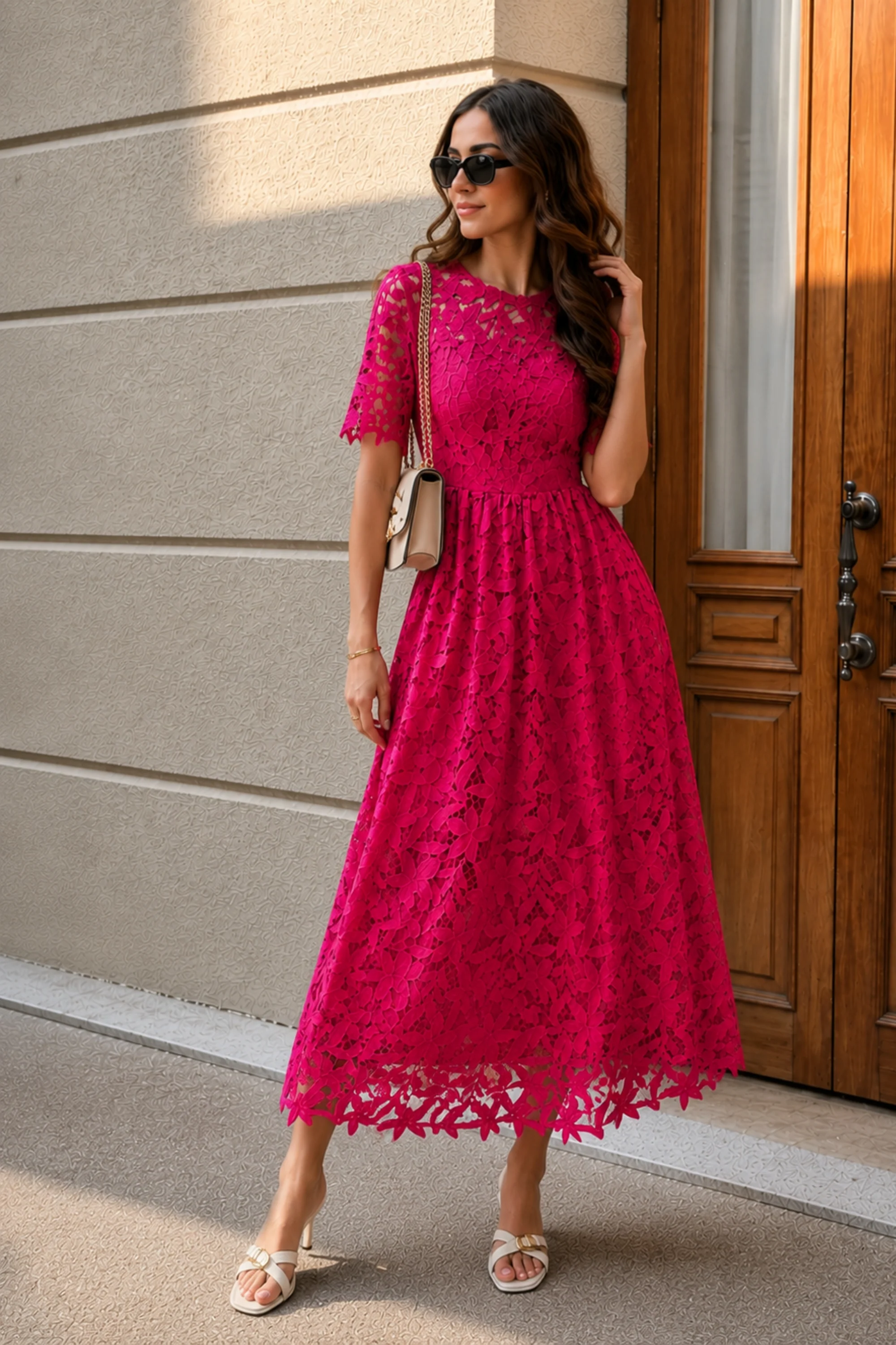 Fuchsia Bloom Lace Dress