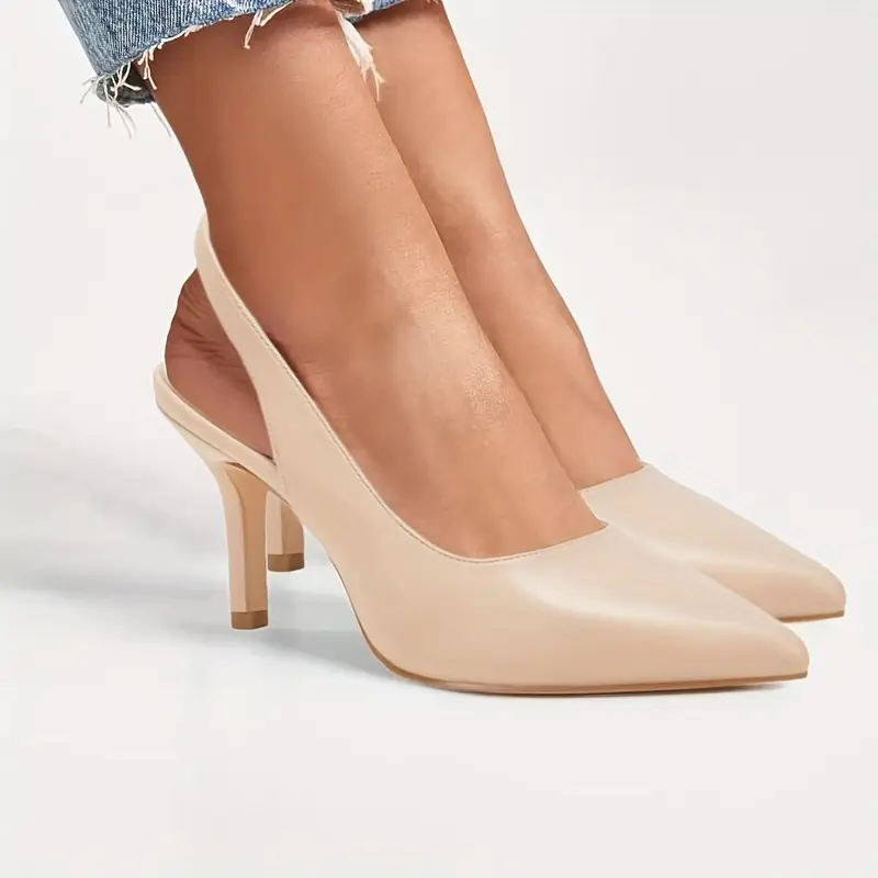 Slingback Pointed Toe Stiletto Pumps – Slip-On High Heel Sandals with Ankle Strap Closure
