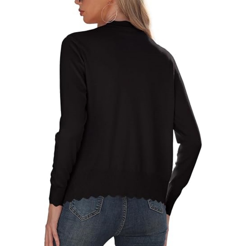 Women Lightweight Button‑Down Knit Cardigan Scalloped V‑Neck Long Sleeve Cropped Casual Knit Outerwear 2026 Fall Fashion