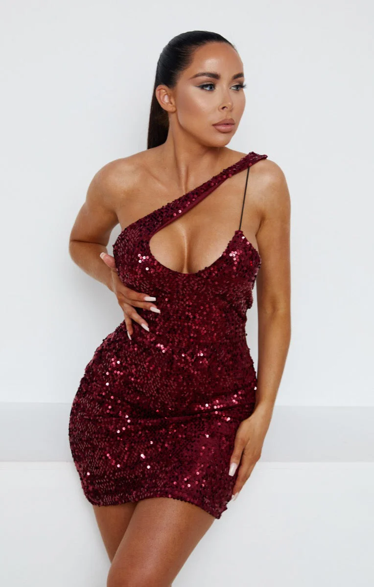 Sequin One Shoulder Cut Out Bodycon Mini Dress