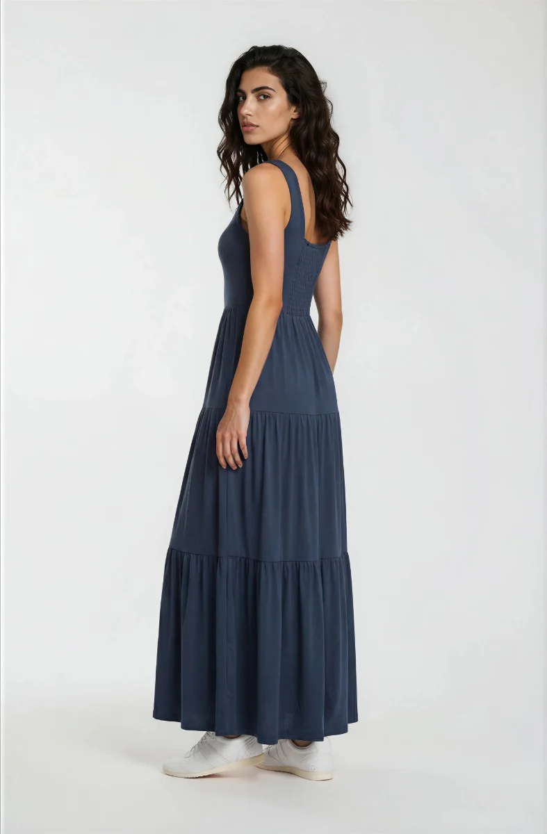 Sleeveless Tiered Maxi Dress - Blue