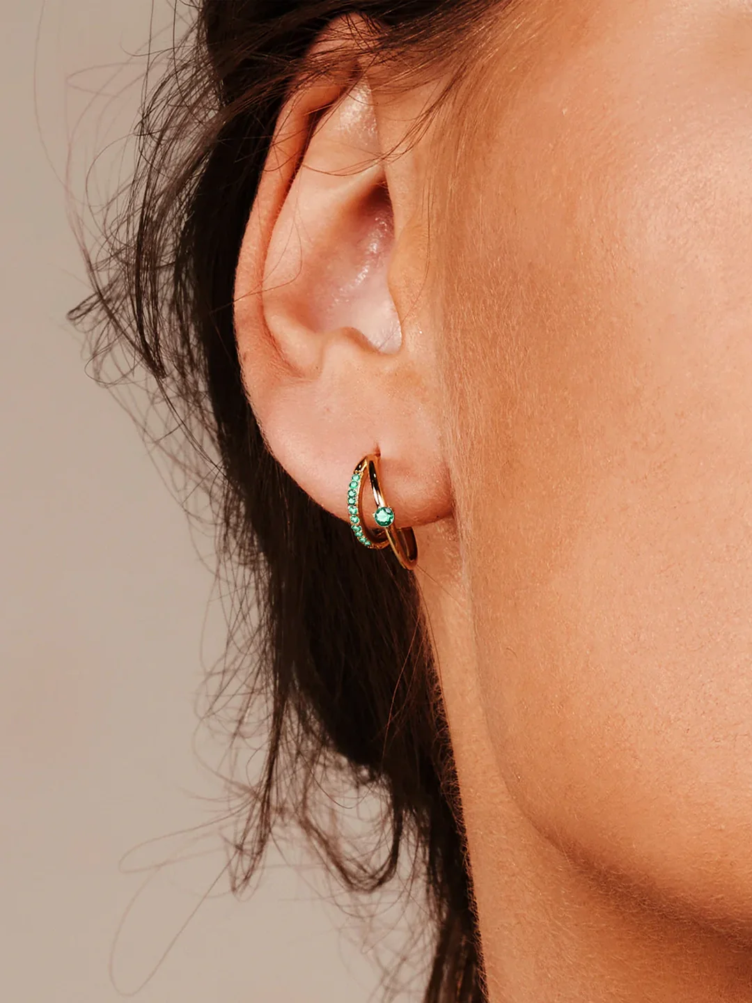 Pave & Prong Emerald Double Hoops