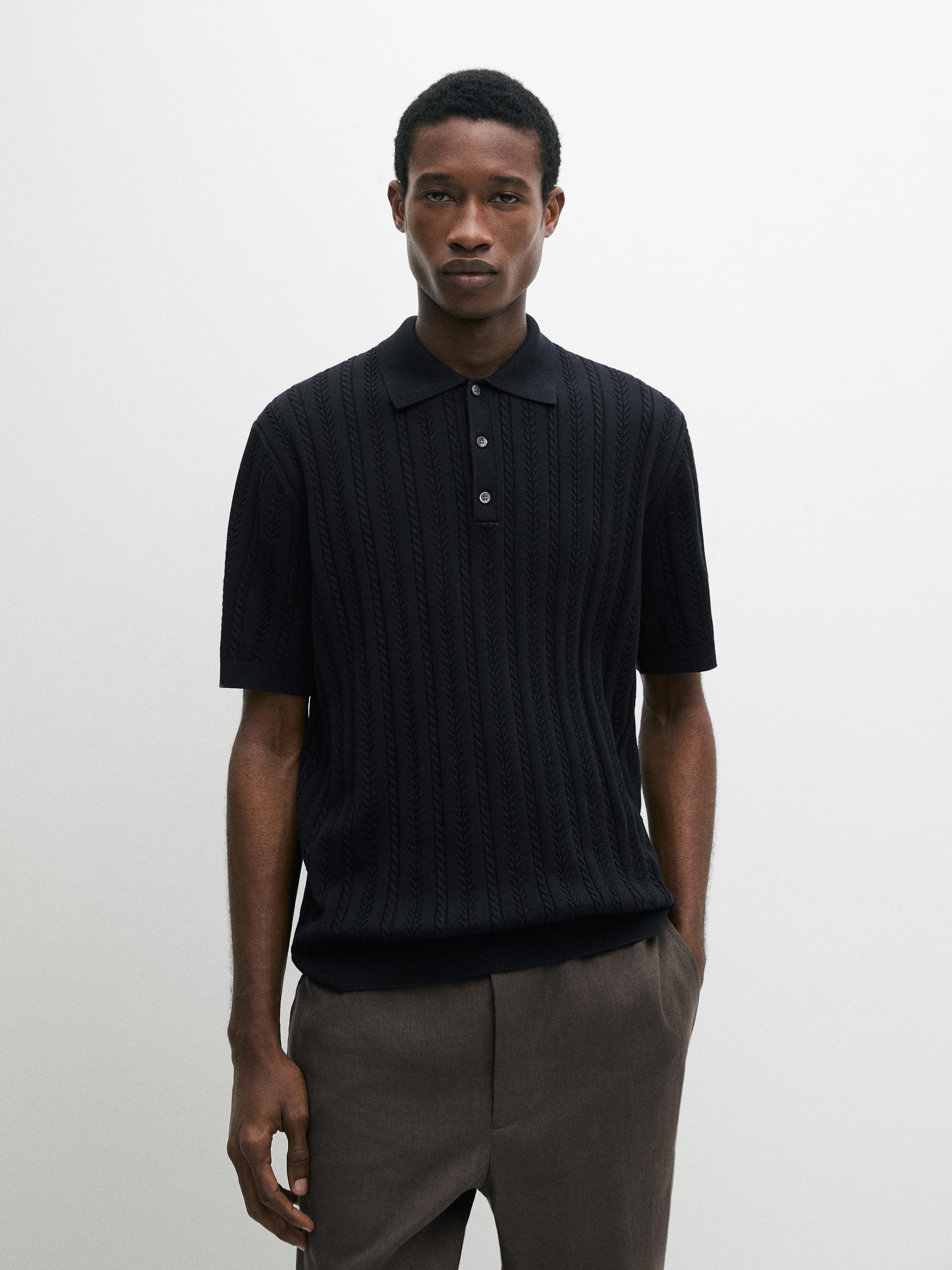 Jersey polo punto trenzado mezcla algodón