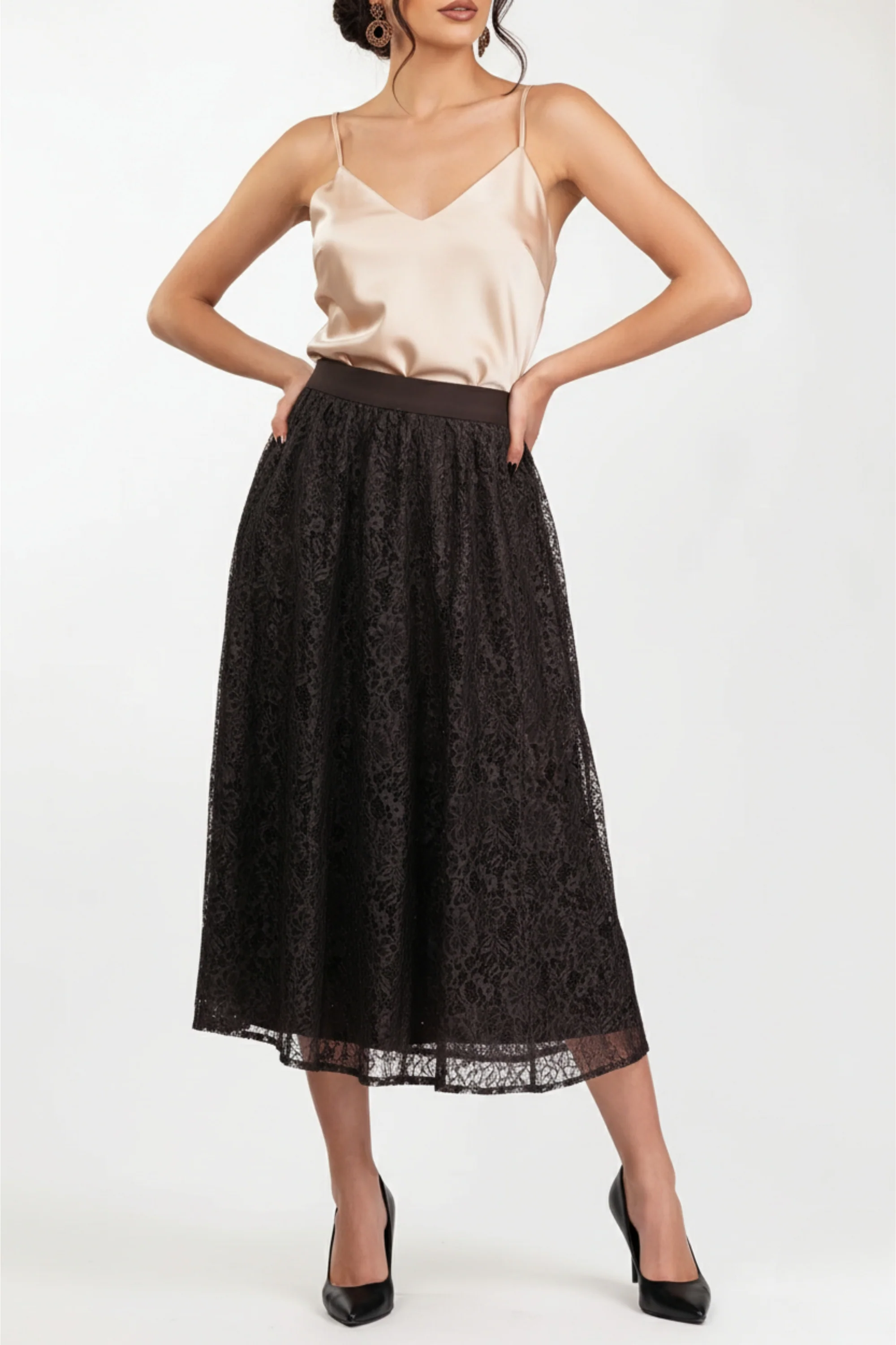 Brown Veiled Net Skirt