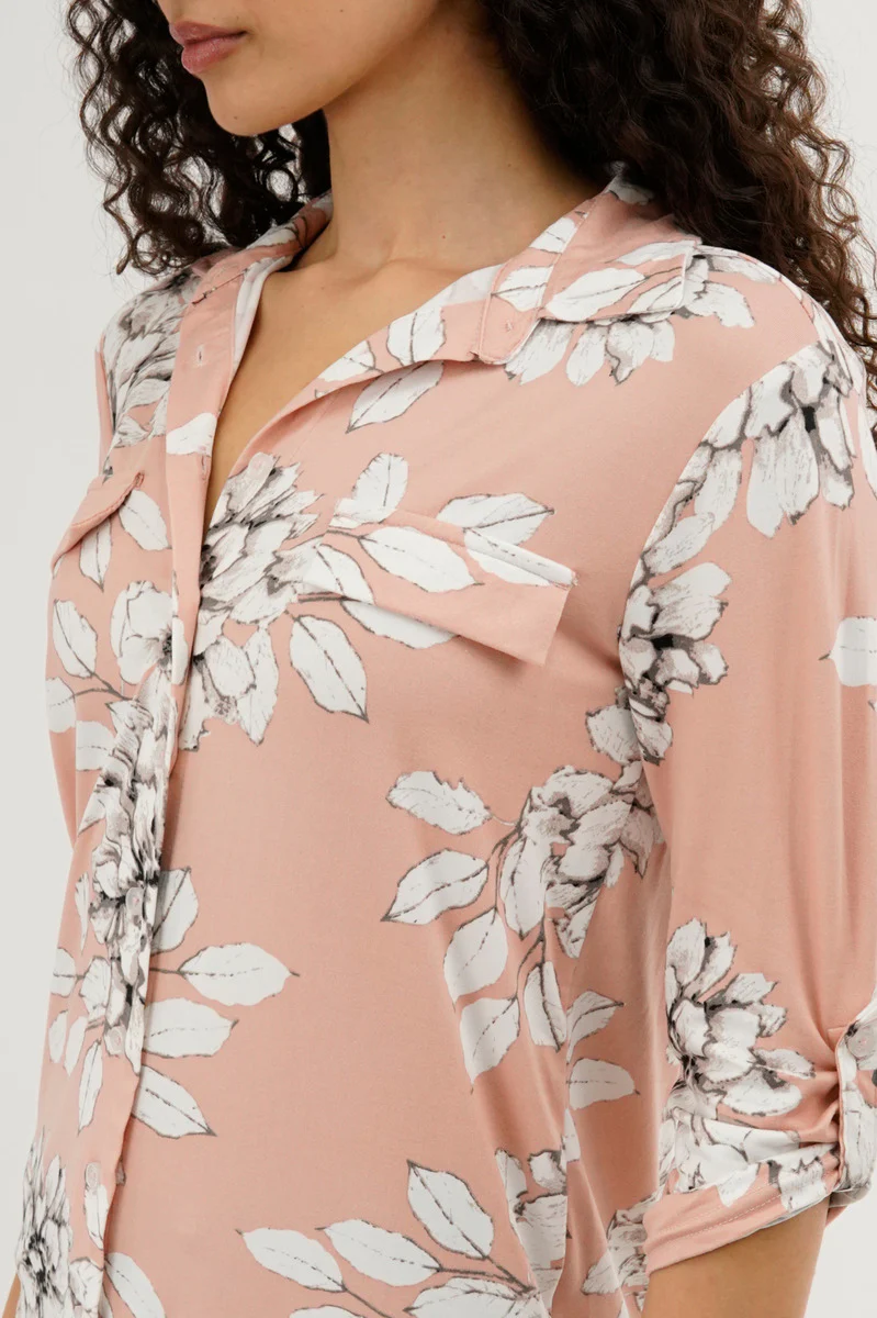Floral Button Up Blouse - Peach