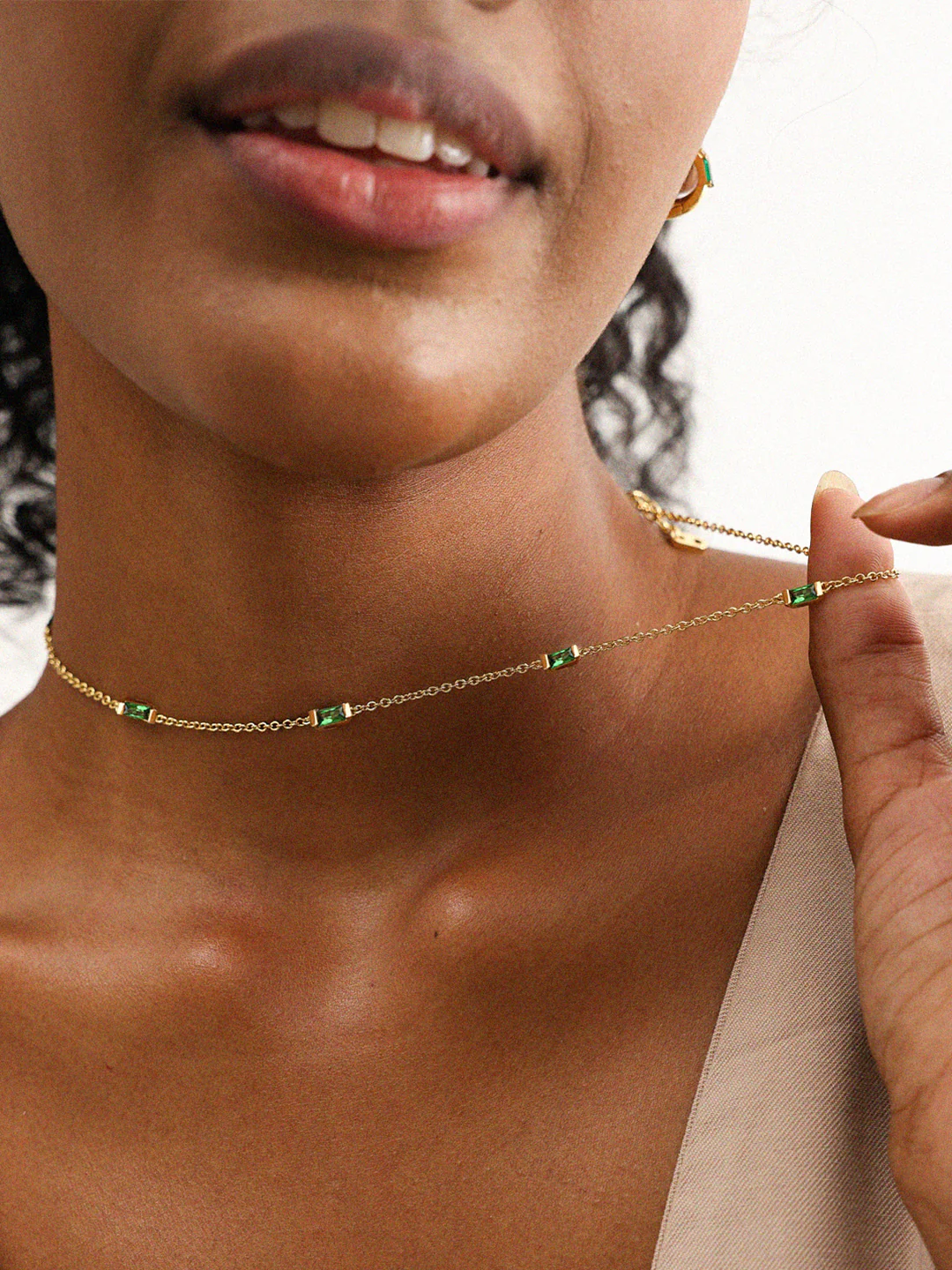 Green Baguette Crystal Station Necklace