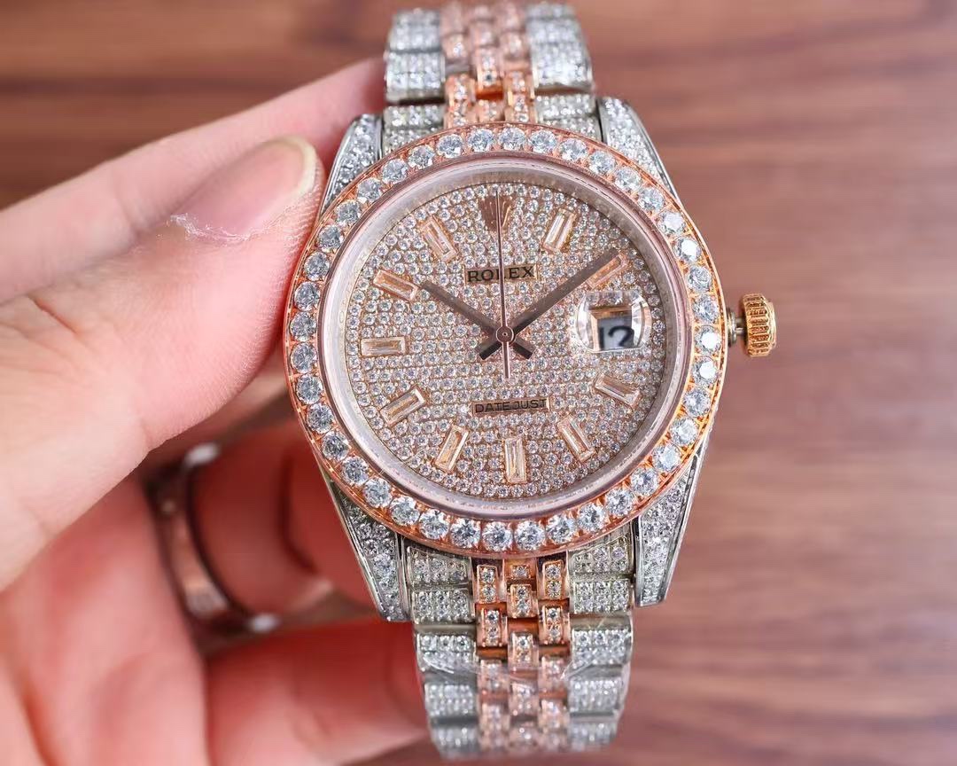 【SUPER CLONE】12A Rolex Datejust 41mm - Everose Full Honeycomb Baguette 126331