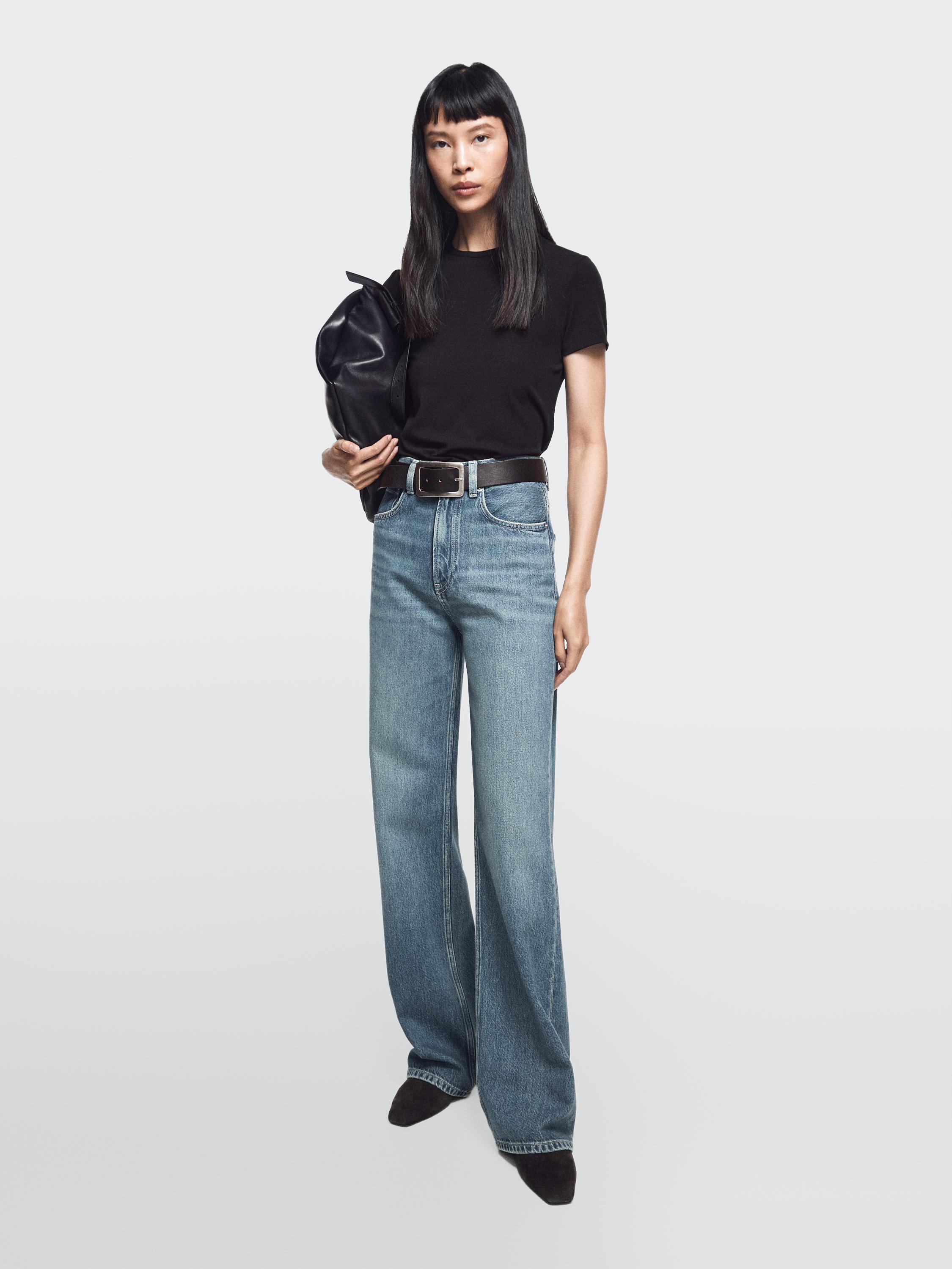 Jeans wide leg tiro alto