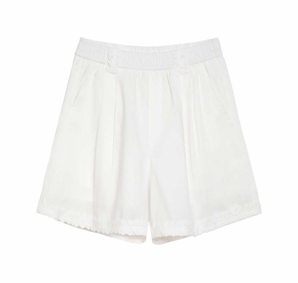 Lined thin lace elastic waist France style shorts